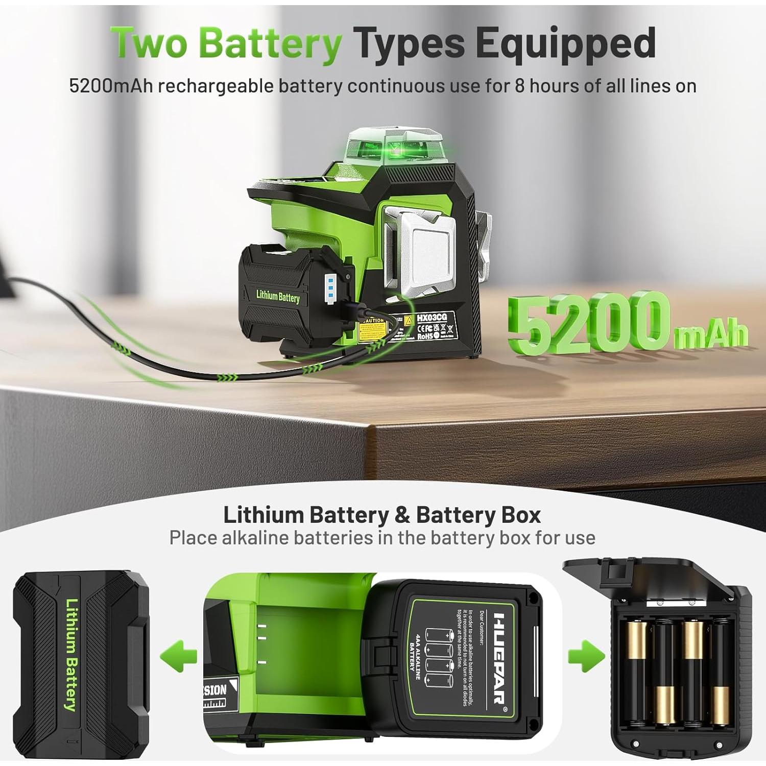 Nivel láser Huepar HX03CG 3x360° Verde Automático 30m