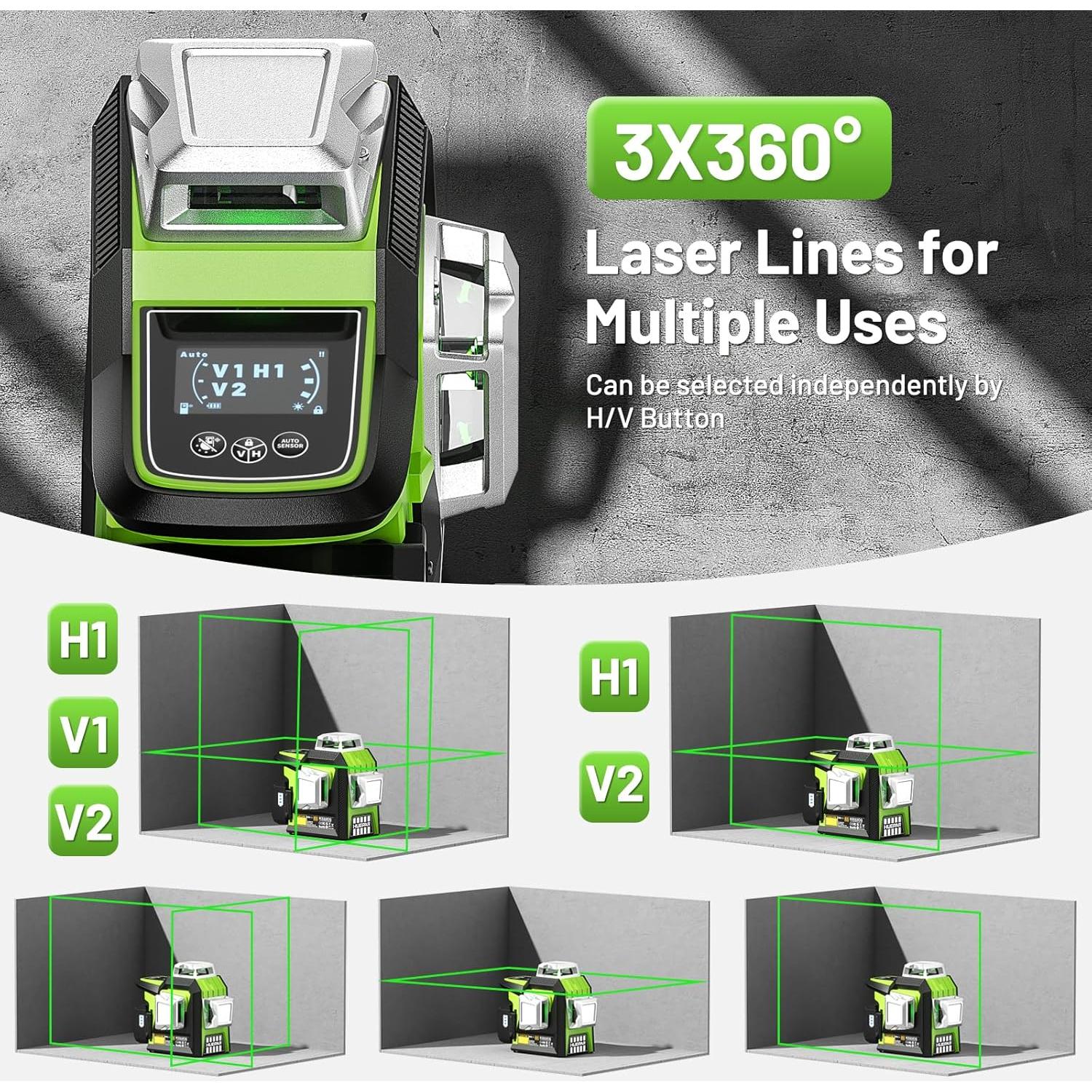 Nivel láser Huepar HX03CG 3x360° Verde Automático 30m
