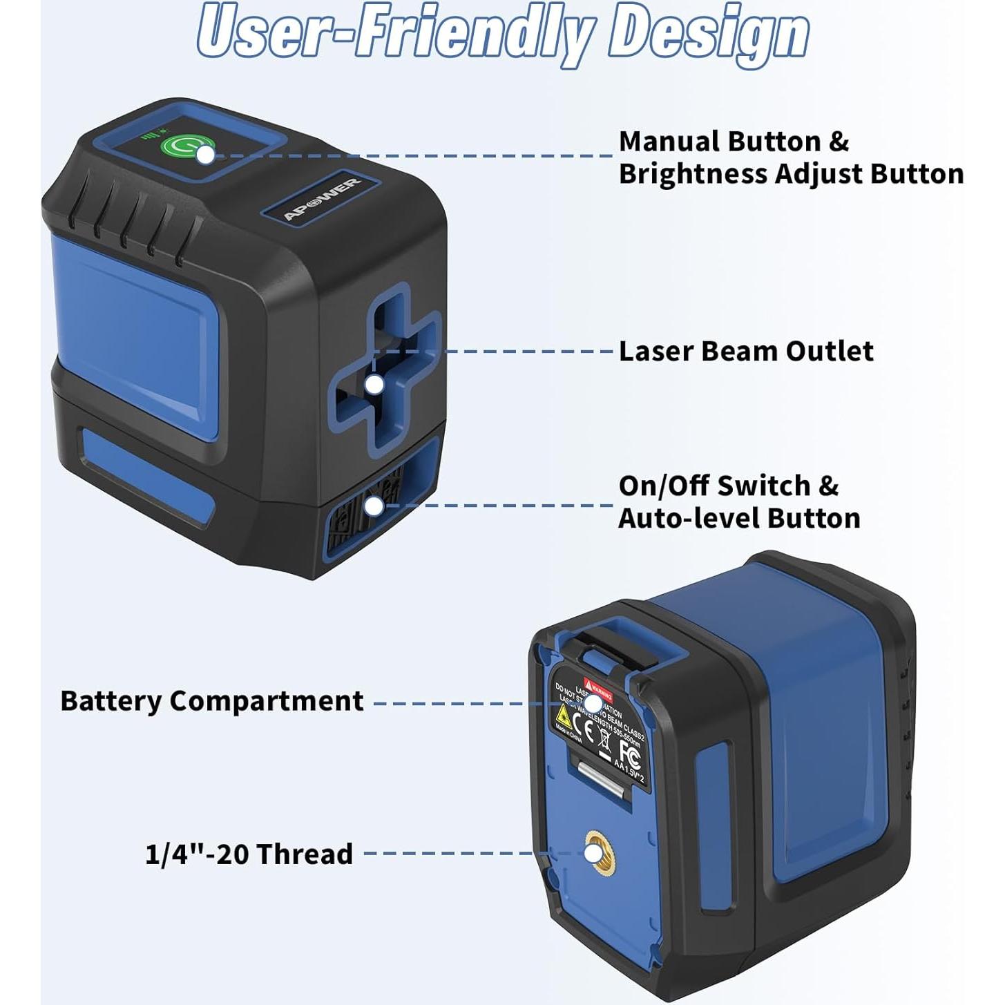 Nivel Láser Verde APOWER T04 30m Autonivelante para Construcción
