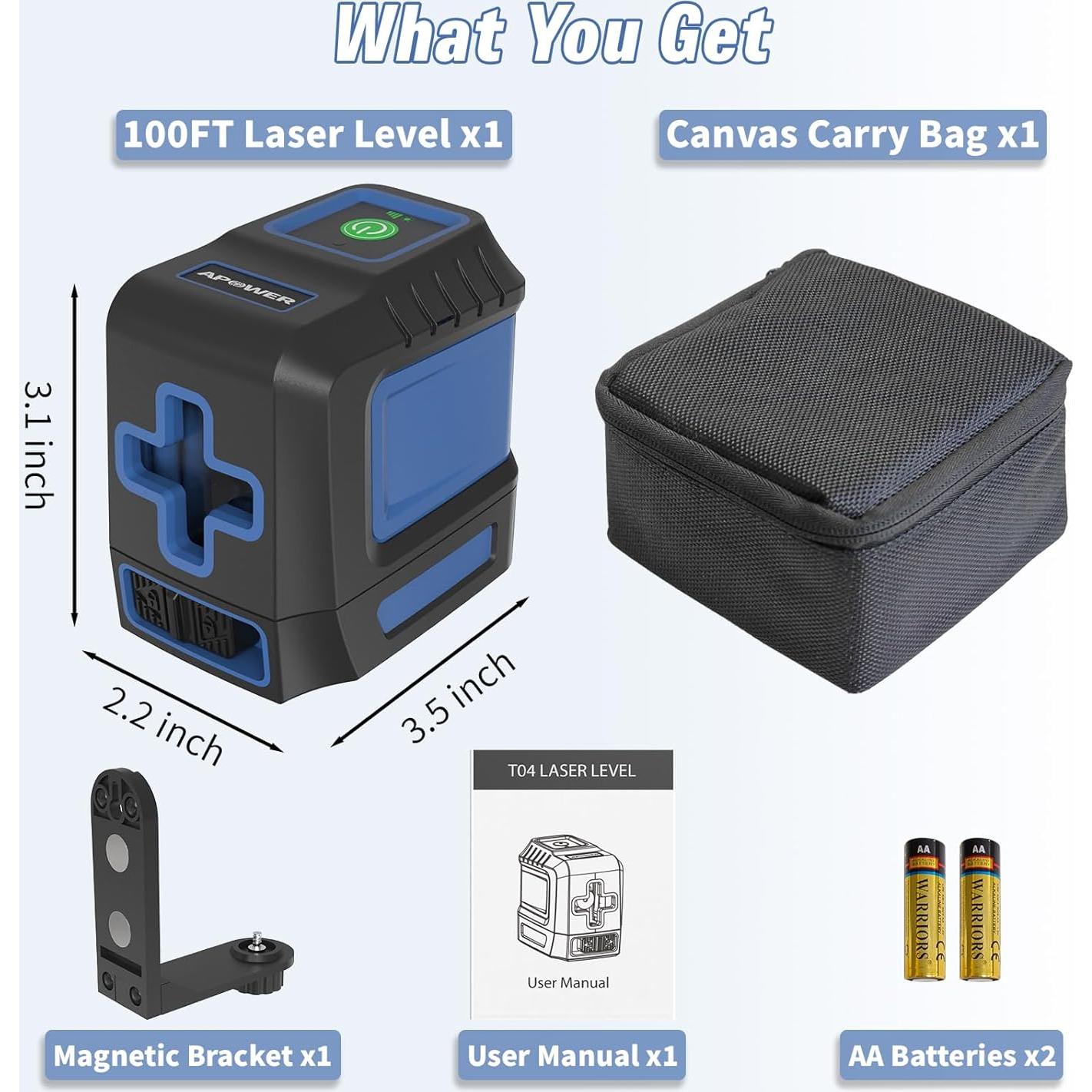 Nivel Láser Verde APOWER T04 30m Autonivelante para Construcción