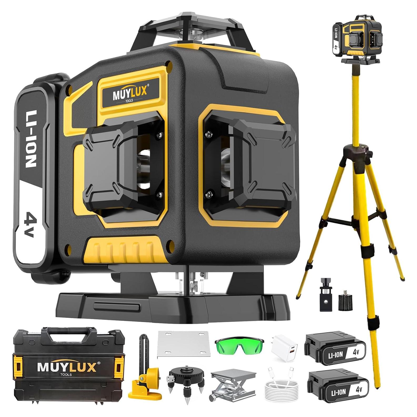 Nivel láser 16 líneas Muylux con trípode 1m y láser verde 4x360°