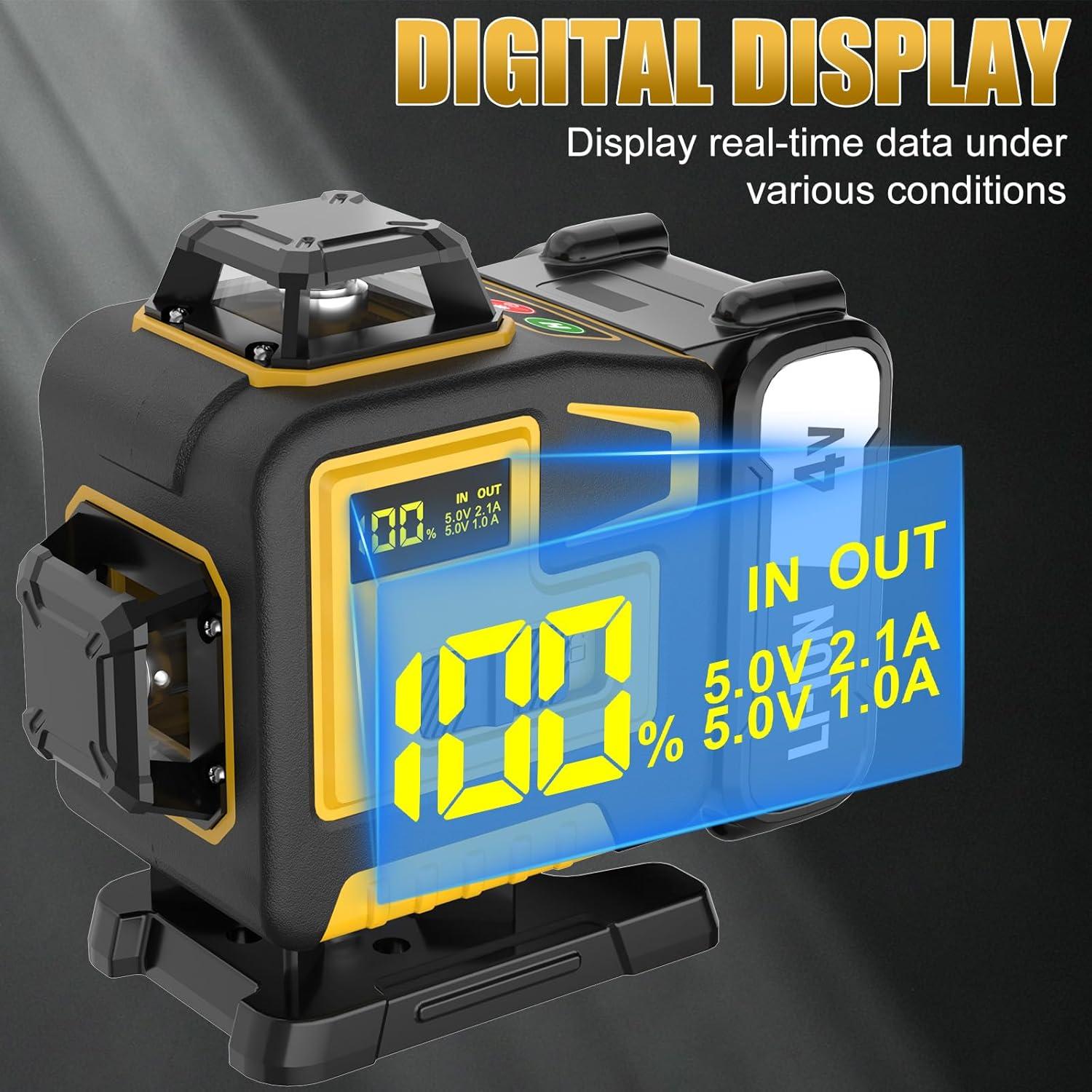 Nivel láser 16 líneas Muylux con trípode 1m y láser verde 4x360°