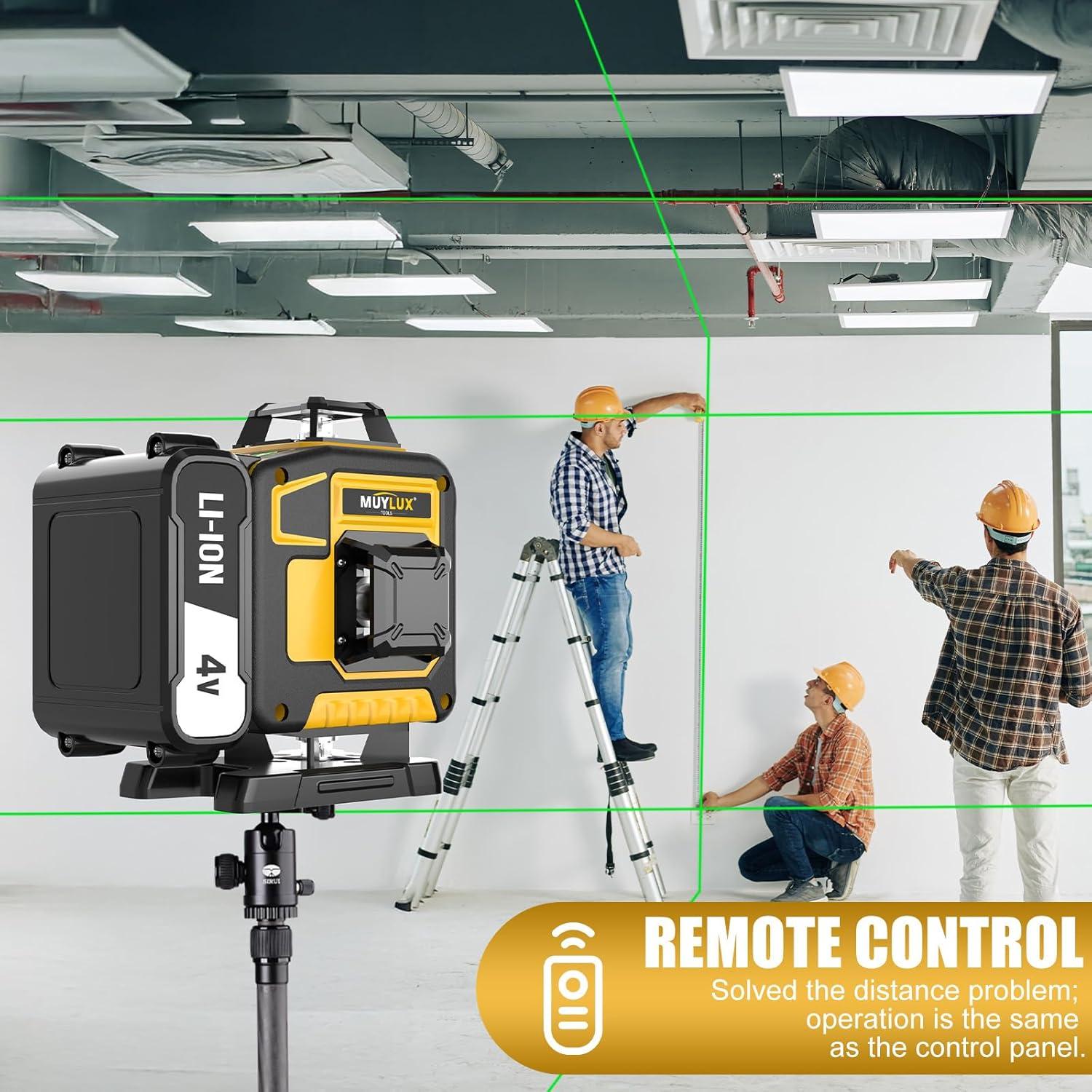 Nivel láser 16 líneas Muylux con trípode 1m y láser verde 4x360°