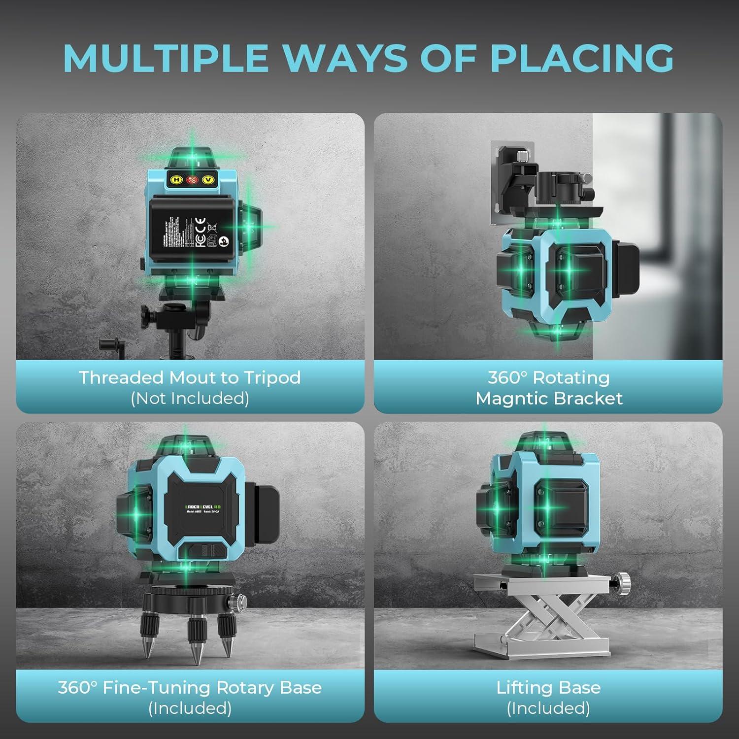 Nivel láser 4D auto nivelante ZyQiu 16 líneas 360° verde