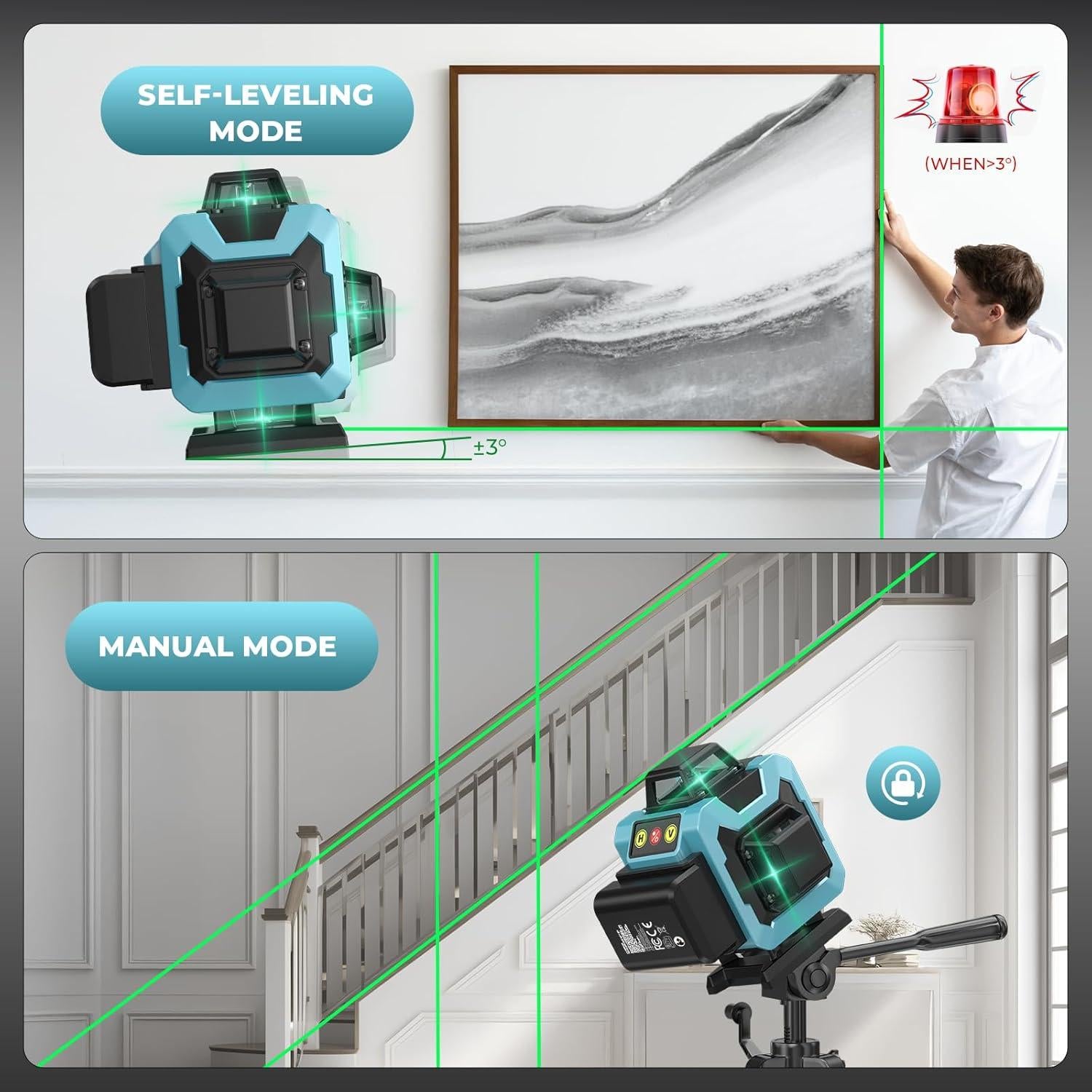 Nivel láser 4D auto nivelante ZyQiu 16 líneas 360° verde