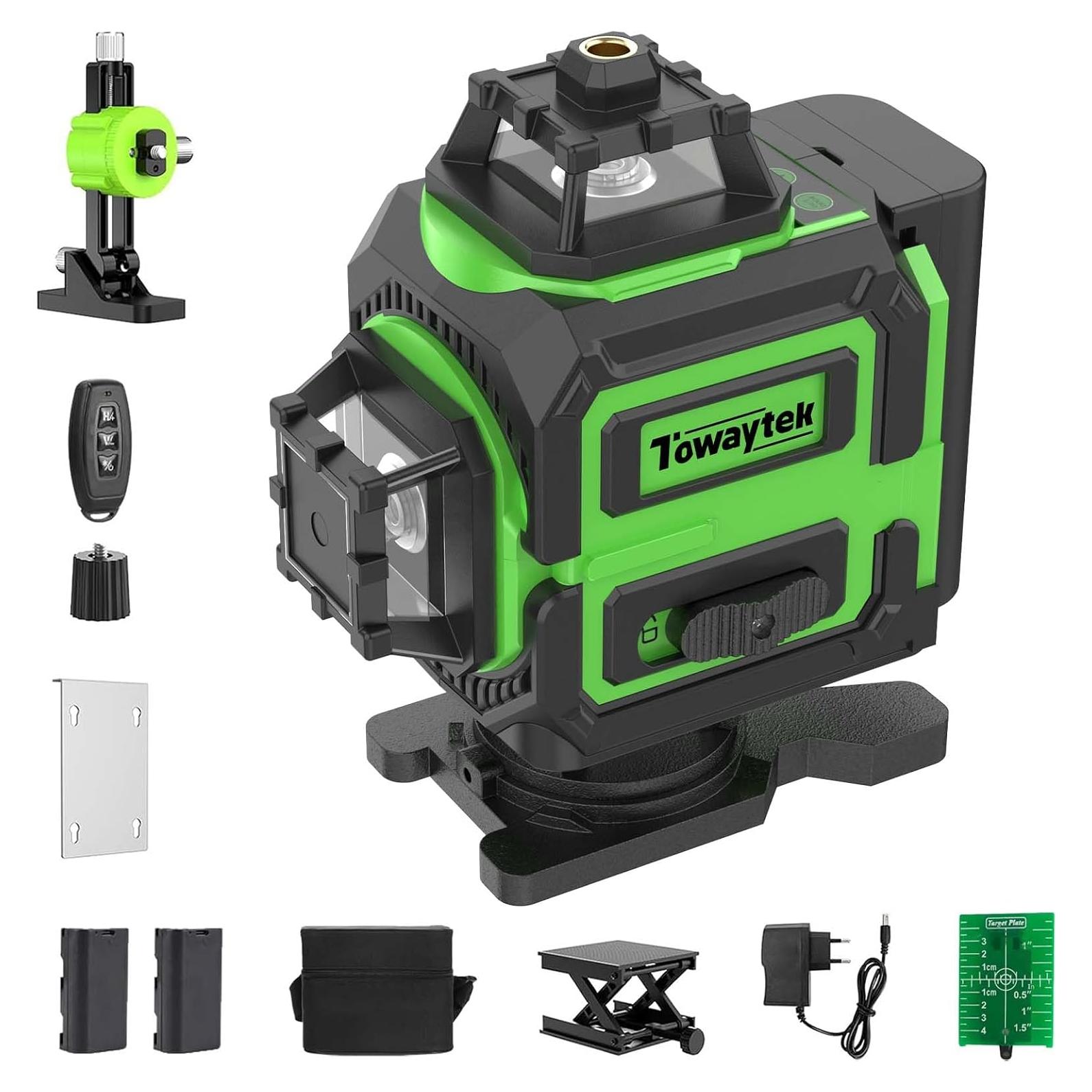 Nivel láser verde 4D Towaytek FQT-16 con 16 líneas y batería