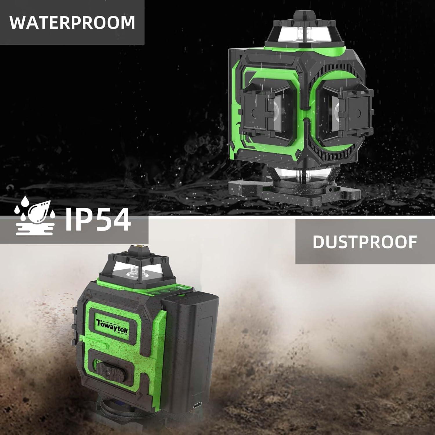 Nivel láser verde 4D Towaytek FQT-16 con 16 líneas y batería