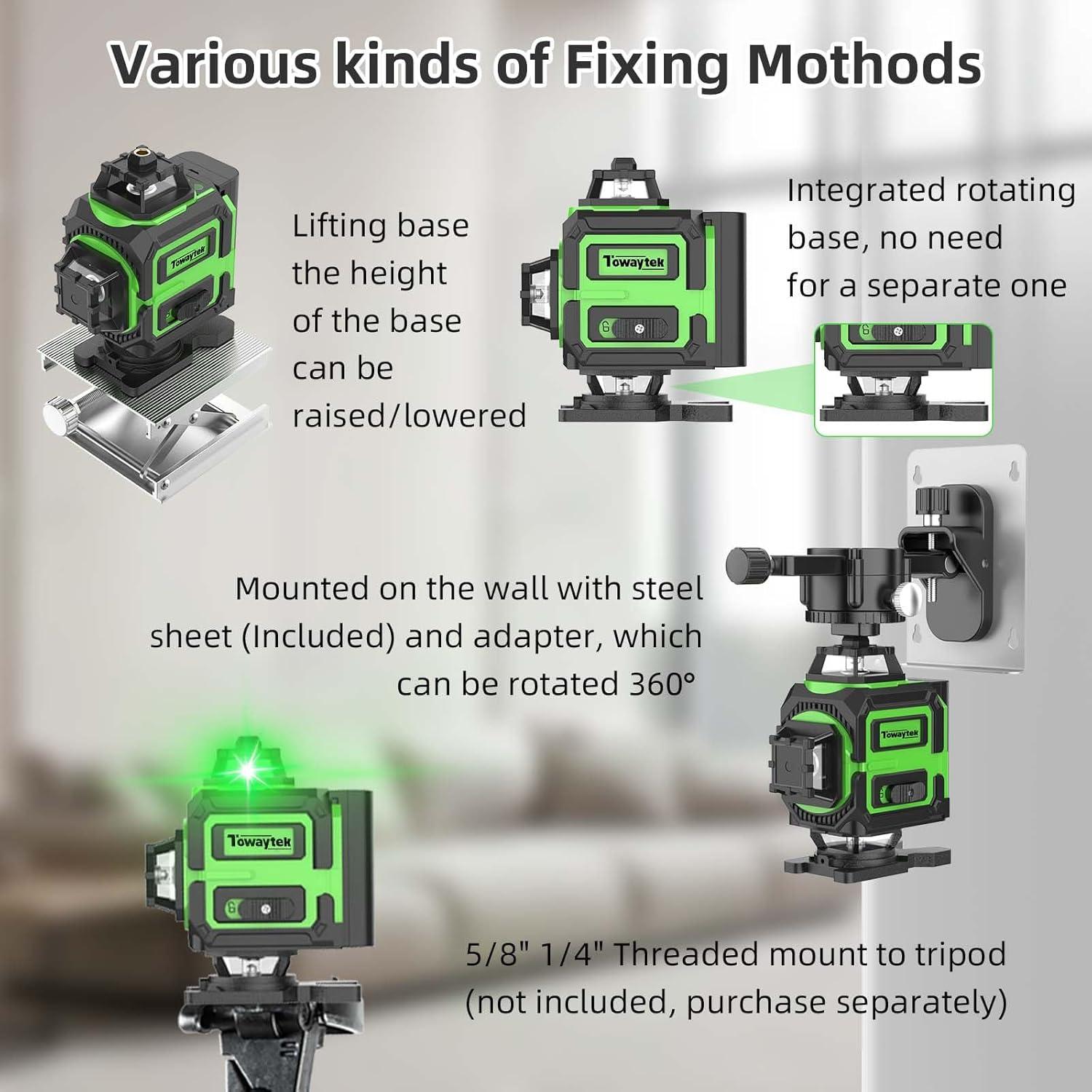 Nivel láser verde 4D Towaytek FQT-16 con 16 líneas y batería