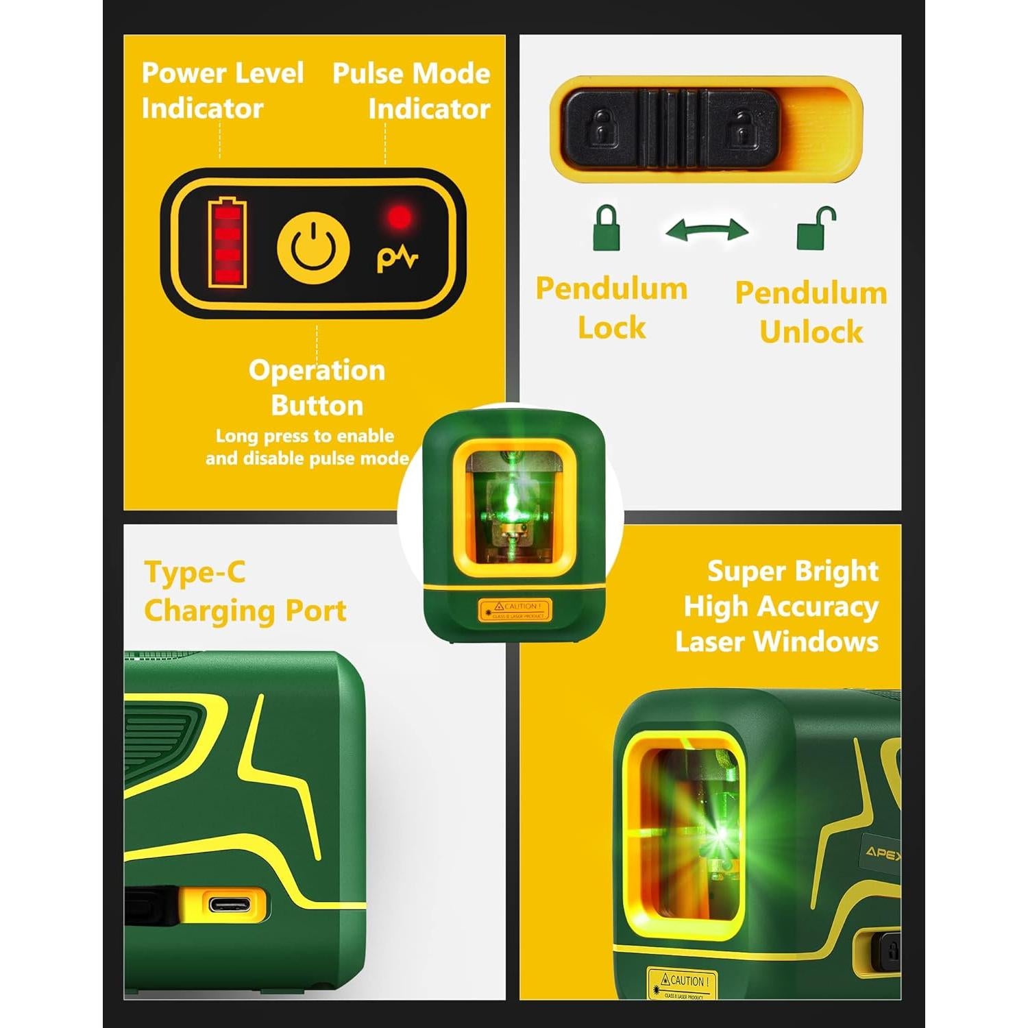 Nivel Láser Cruzado APEXFORGE X1C Verde 30.48m Autonivelante