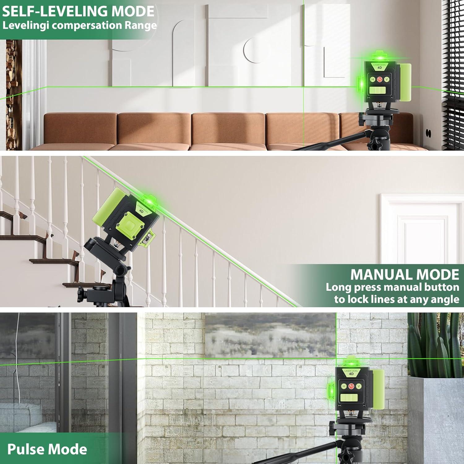 Nivel Láser 360 Autonivelante Olubfdh Verde 4D con Control Remoto