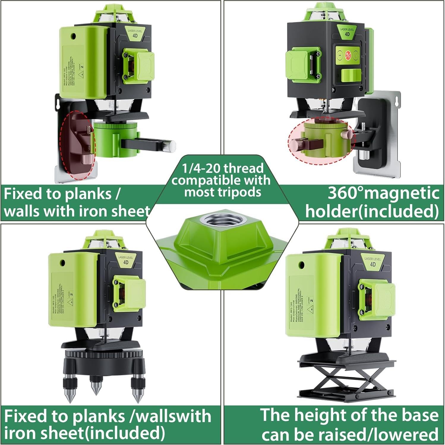 Nivel Láser 360 Autonivelante Olubfdh Verde 4D con Control Remoto