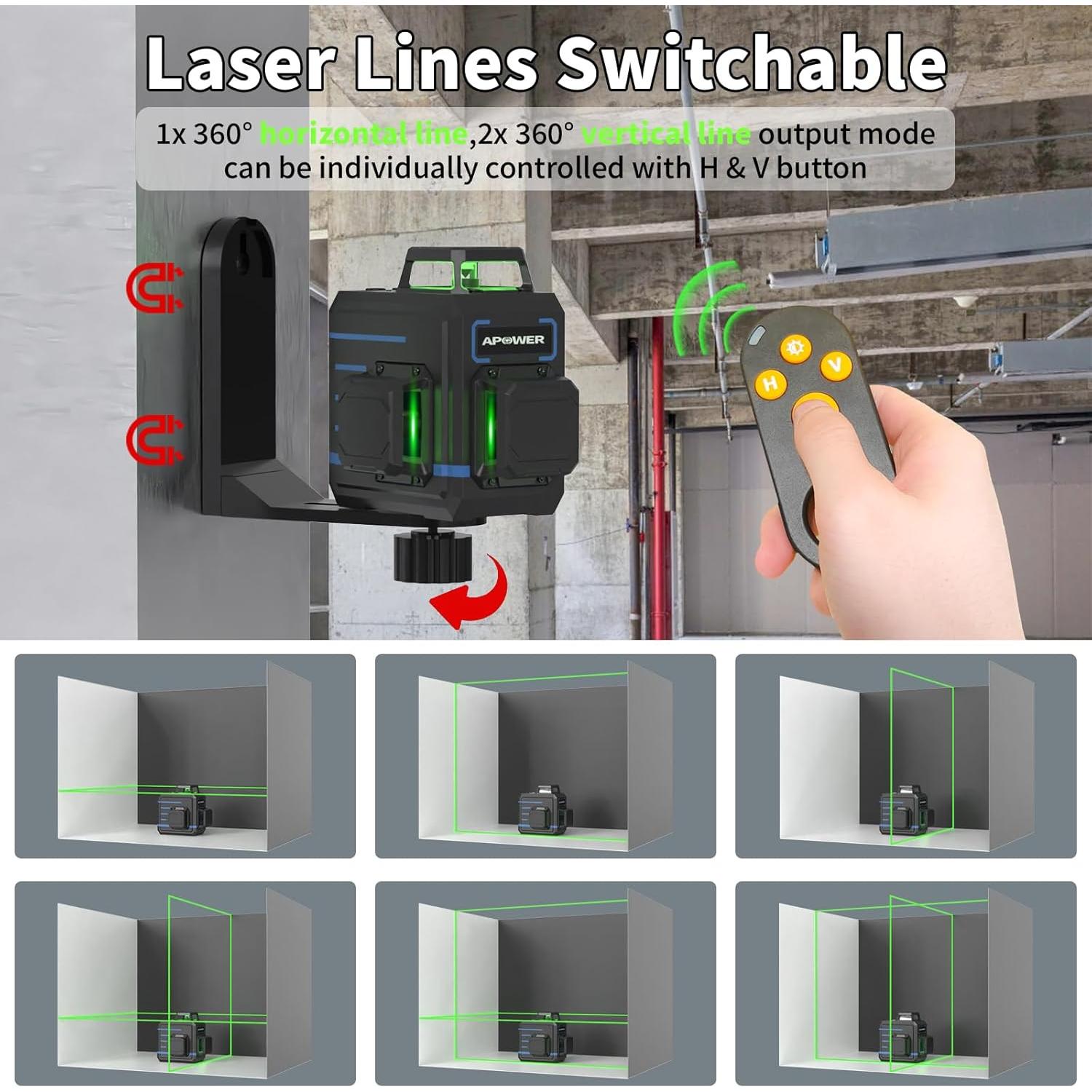 Nivel Láser 360° Autonivelante APOWER con Soporte Magnético