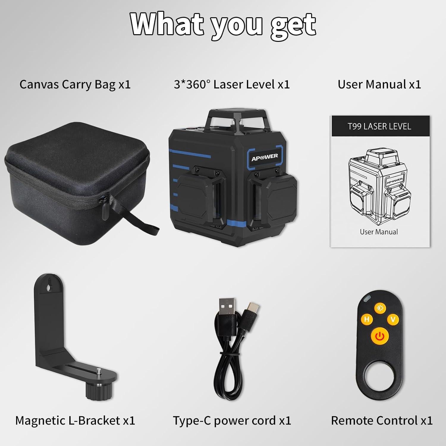 Nivel Láser 360° Autonivelante APOWER con Soporte Magnético