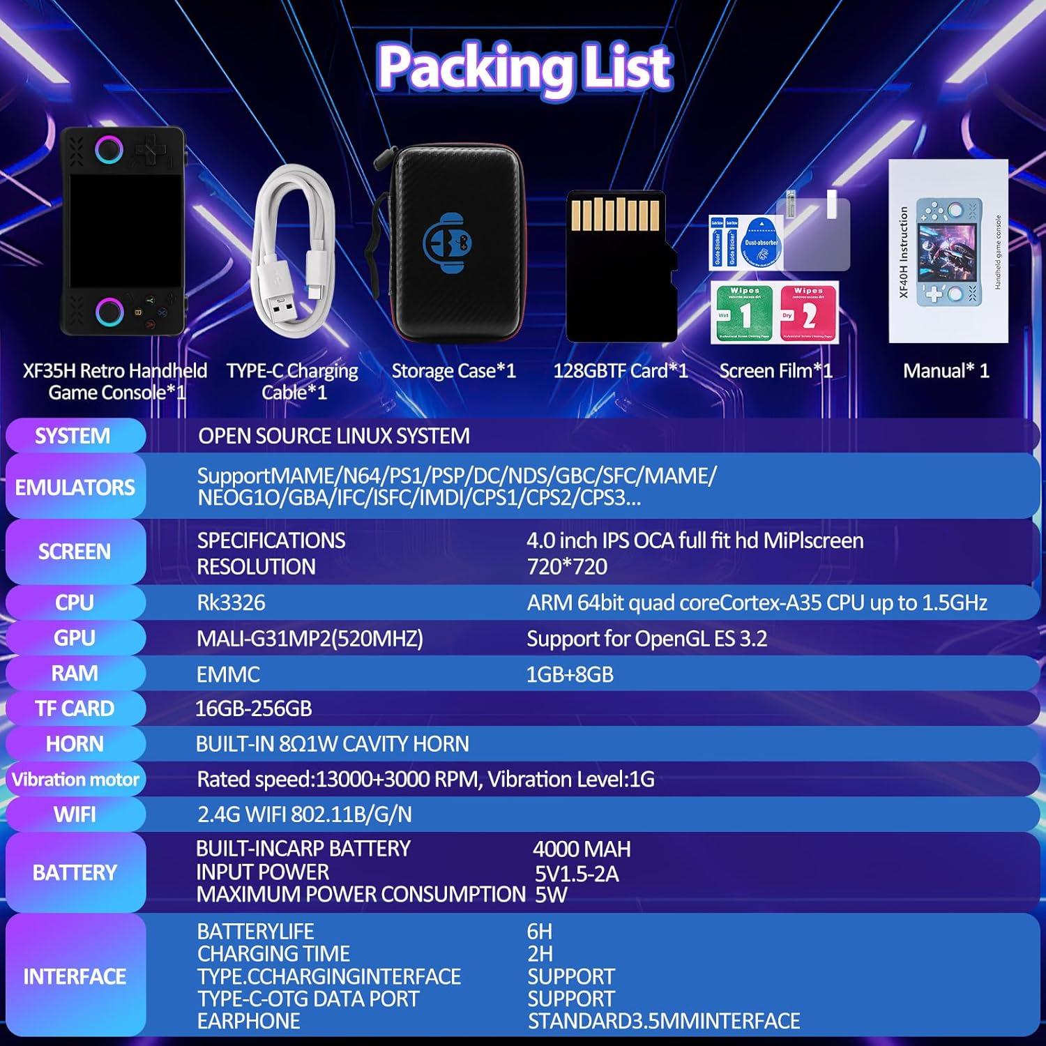 Consola de Juegos Portátil EraVortx XF40H 128GB Pantalla IPS 4"