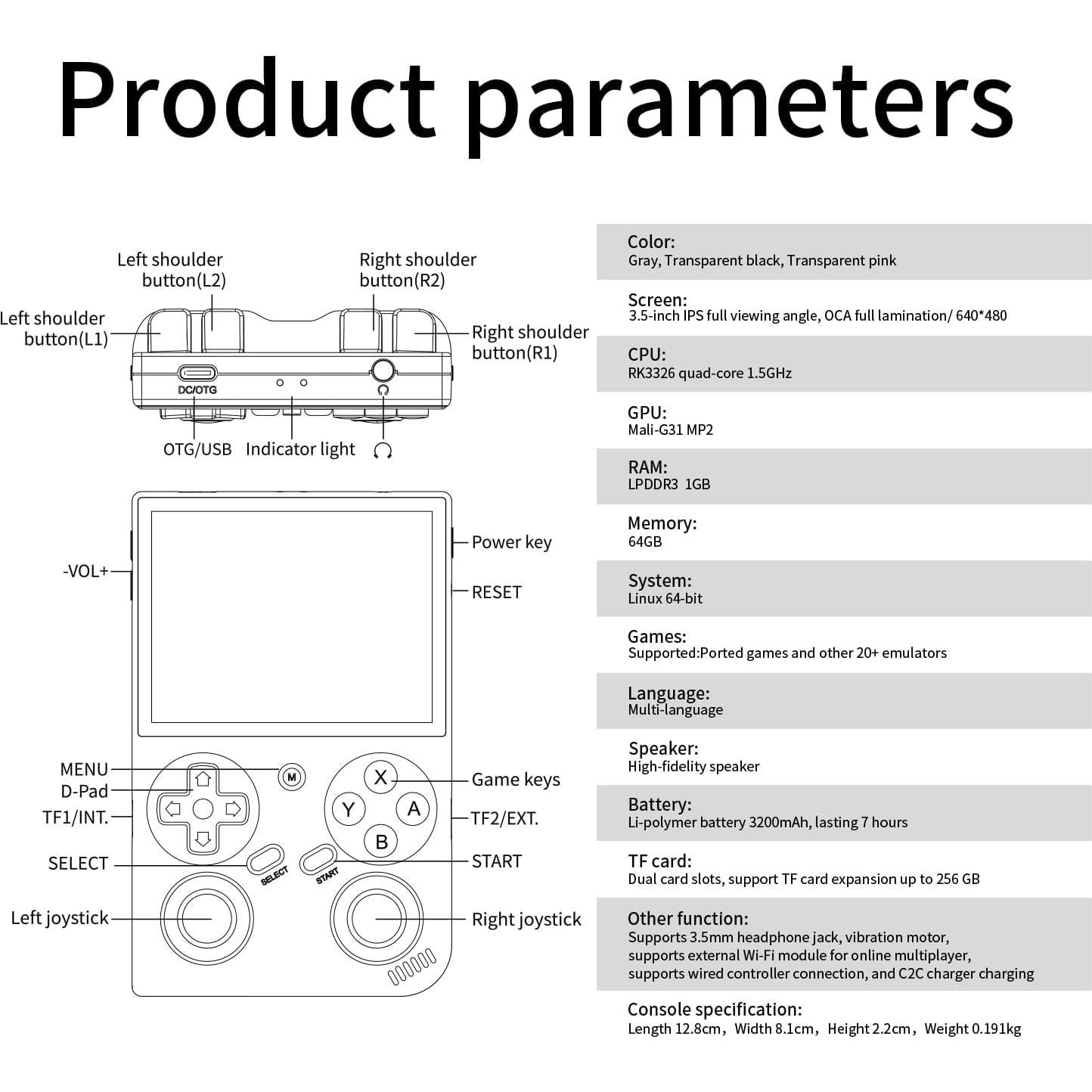 Consola de Juegos Portátil Voacle G350, Pantalla IPS 3.5"