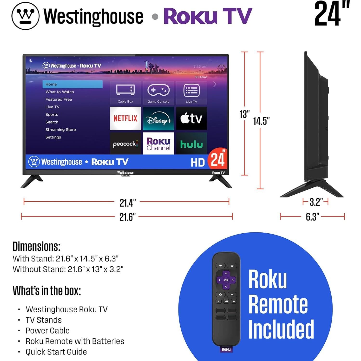 Televisor LED Westinghouse 24" HD Roku Wi-Fi Compatible Alexa