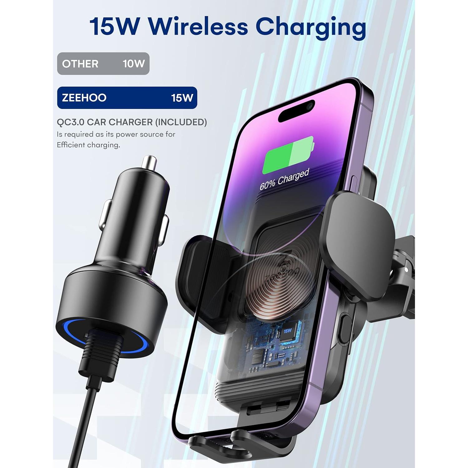 Cargador Inalámbrico para Auto ZeeHoo 15W con Adaptador 45W