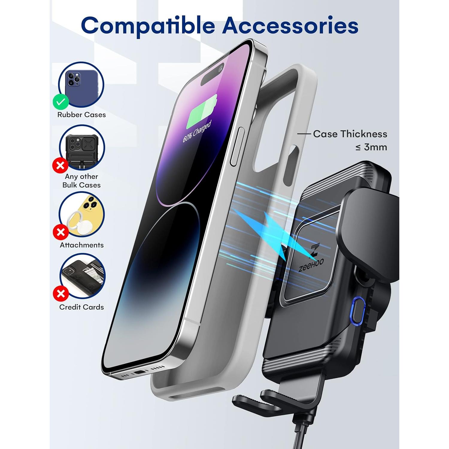 Cargador Inalámbrico para Auto ZeeHoo 15W con Adaptador 45W