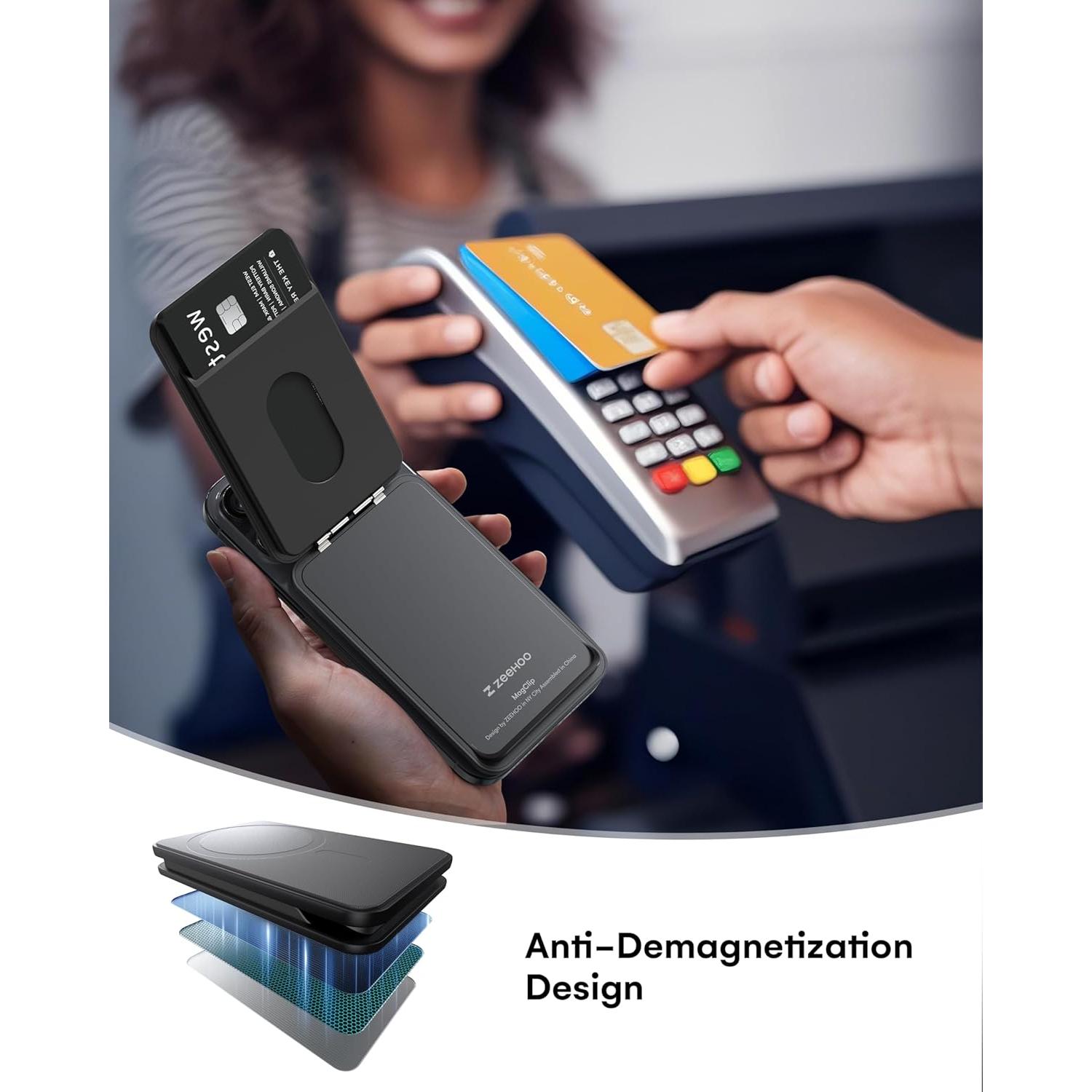 Cartera Magnética ZEEHOO para iPhone 16/15/14/13/12 - Soporte Ajustable Negro