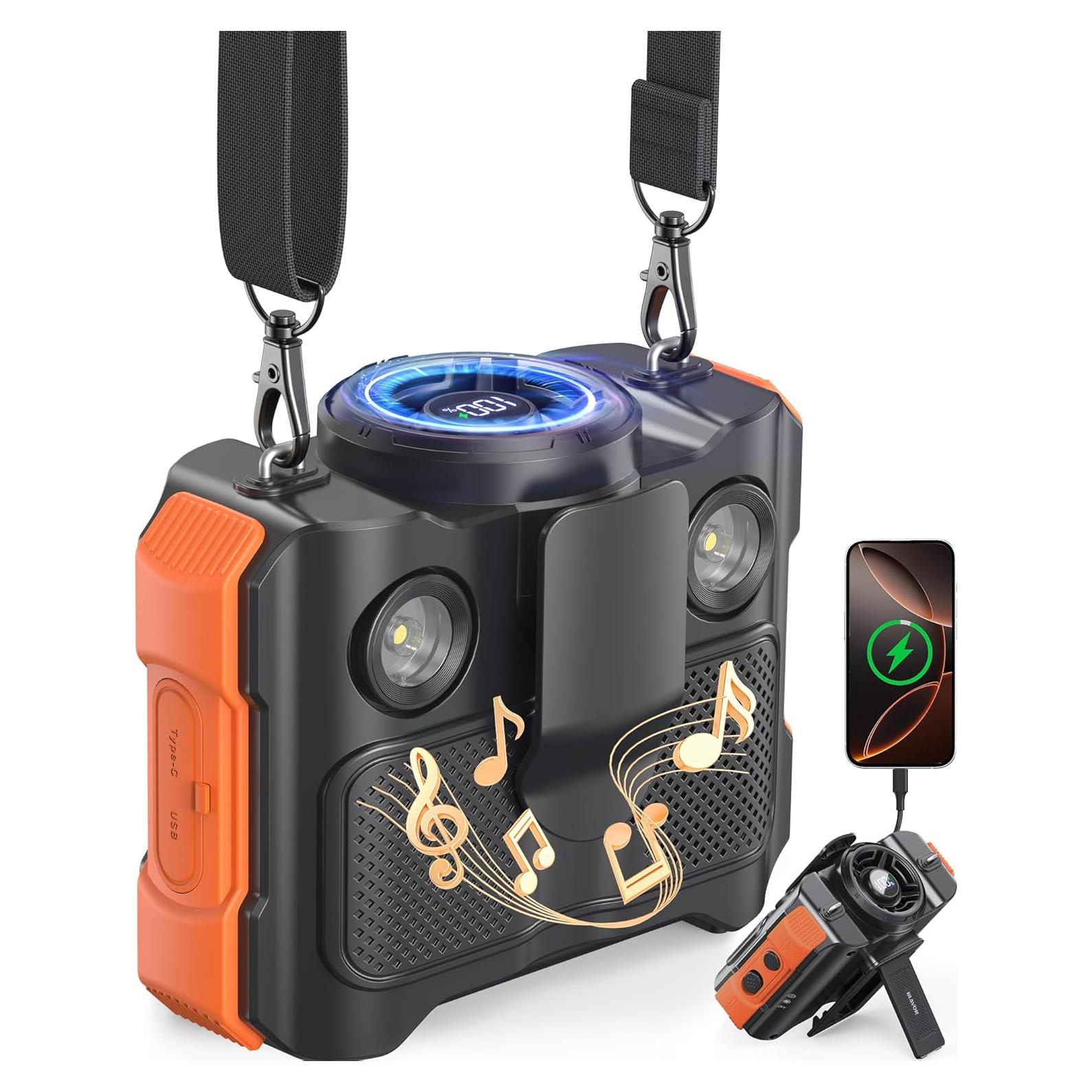 Ventilador Portátil BLAVOR PN-W50 4-en-1 con Bluetooth y Linterna