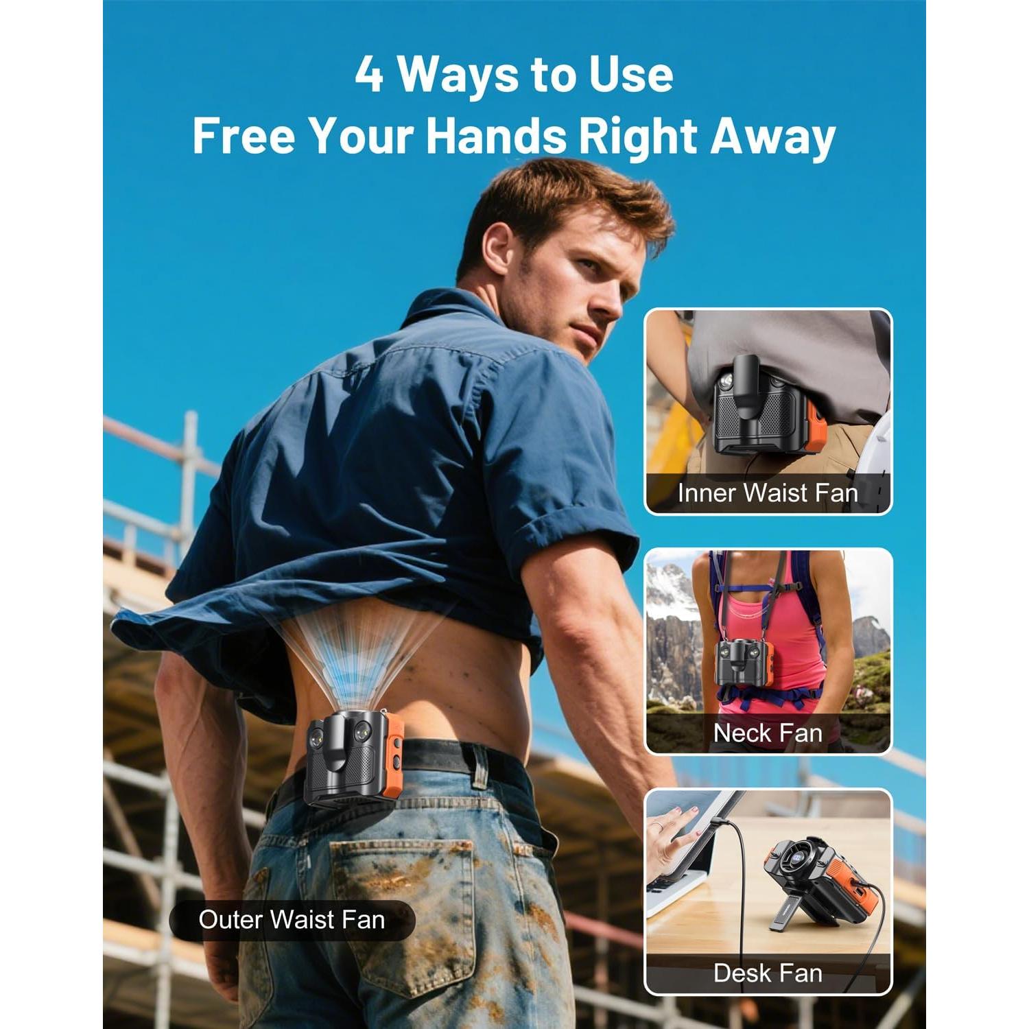 Ventilador Portátil BLAVOR PN-W50 4-en-1 con Bluetooth y Linterna