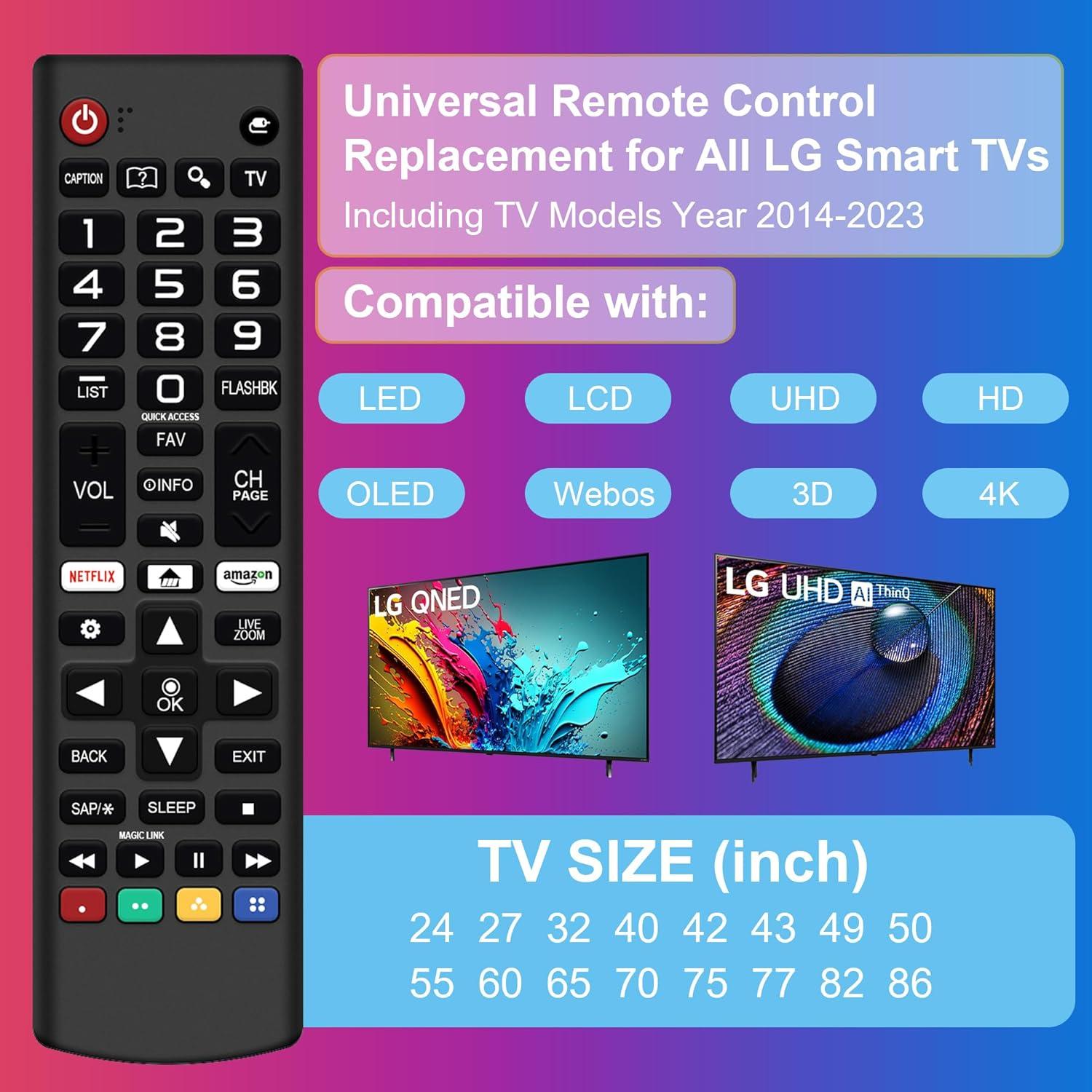 Replacement Remote Control for LG TV Remote AKB75095307 Universal for LG Smart TV Remote Compatible with All Models LCD LED OLED 3D HDTV Smart TVs with Netflix Prime Video Shortcut Buttons