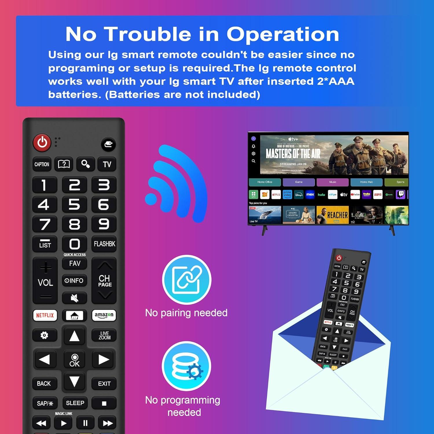 Replacement Remote Control for LG TV Remote AKB75095307 Universal for LG Smart TV Remote Compatible with All Models LCD LED OLED 3D HDTV Smart TVs with Netflix Prime Video Shortcut Buttons