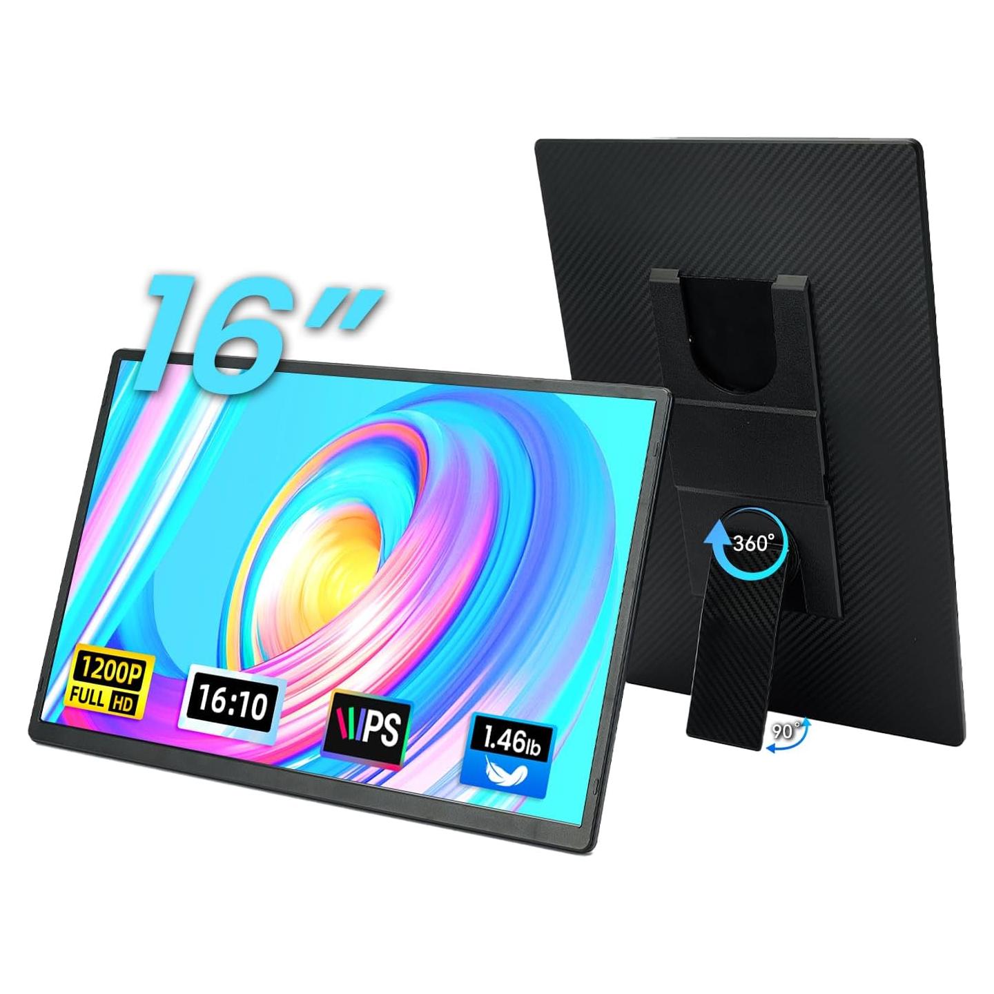 Monitor Portátil 16" DZVW FHD 1200P HDMI USB-C para Laptop