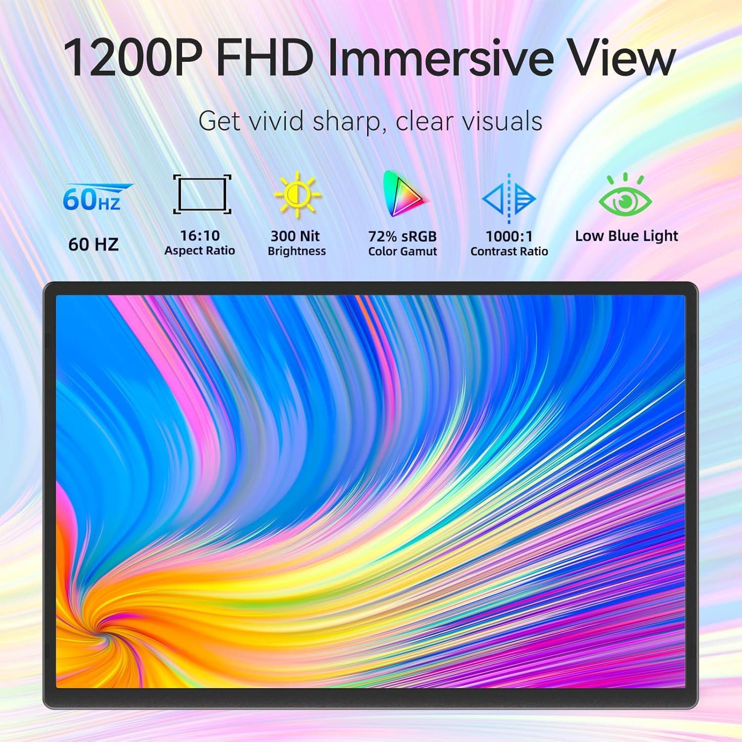 Monitor Portátil 16" DZVW FHD 1200P HDMI USB-C para Laptop