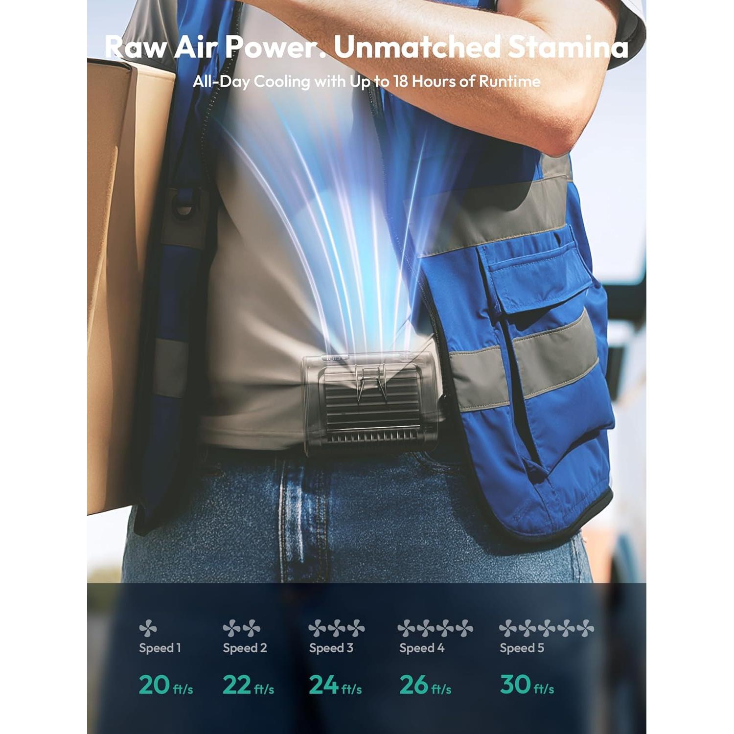 Ventilador Portátil Aecooly de Cintura con Linterna 5 Velocidades