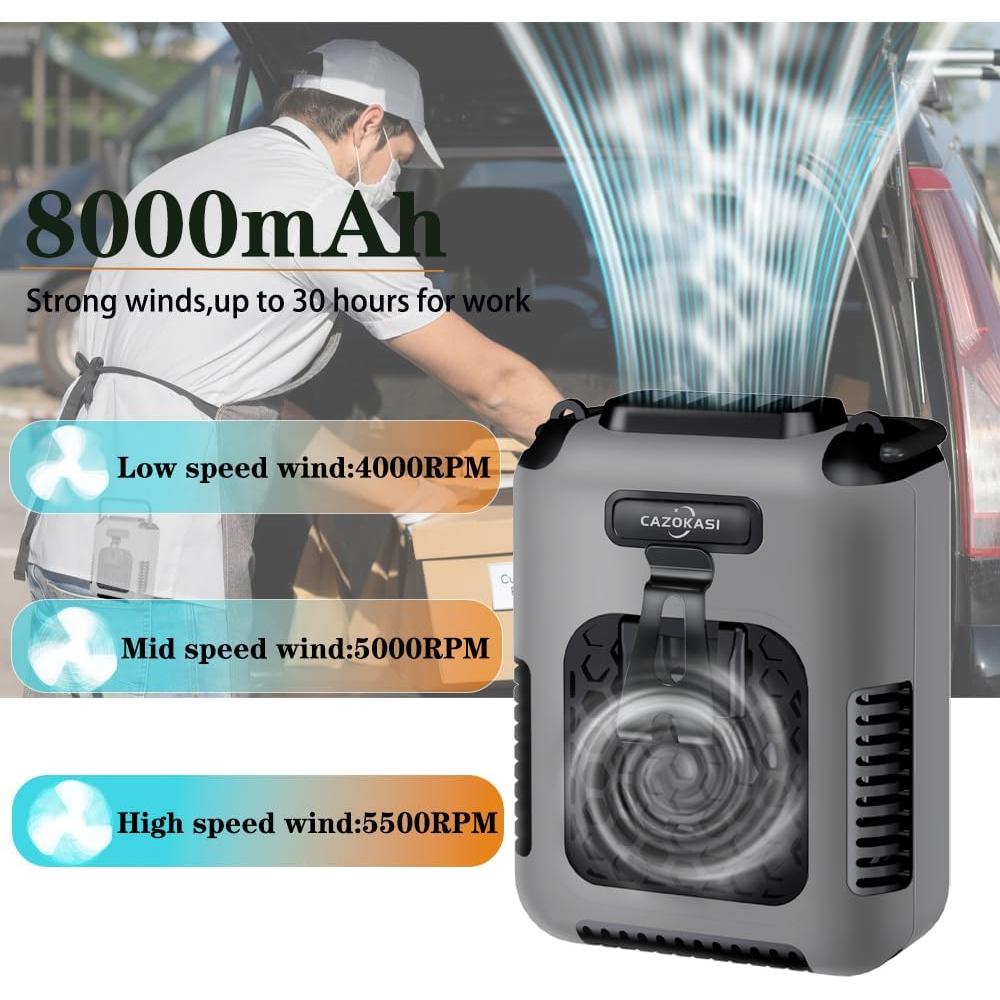 Ventilador Portátil CAZOKASI G60 Clip de Cintura 6000mAh
