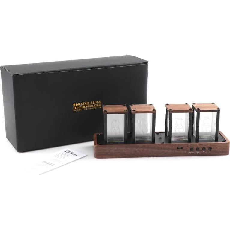 Reloj Digital Tubo Nixie ClocTeck en Nogal, RGB, Alarma