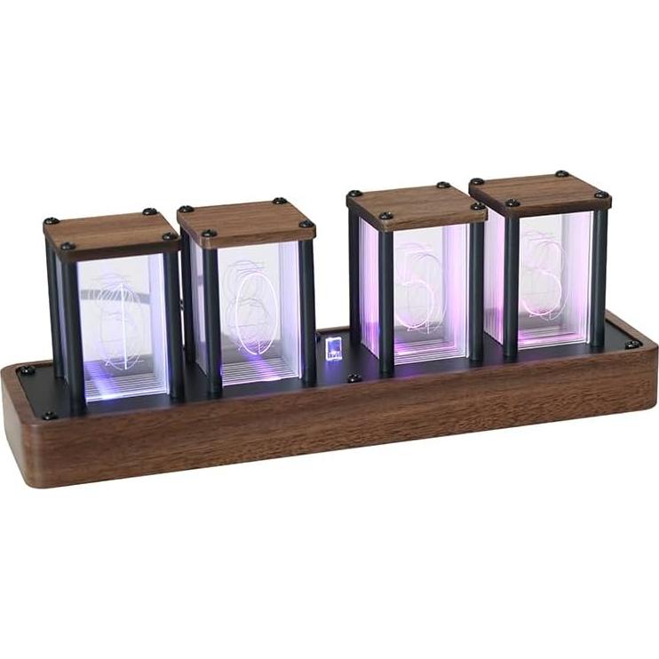 Reloj Digital Tubo Nixie ClocTeck en Nogal, RGB, Alarma