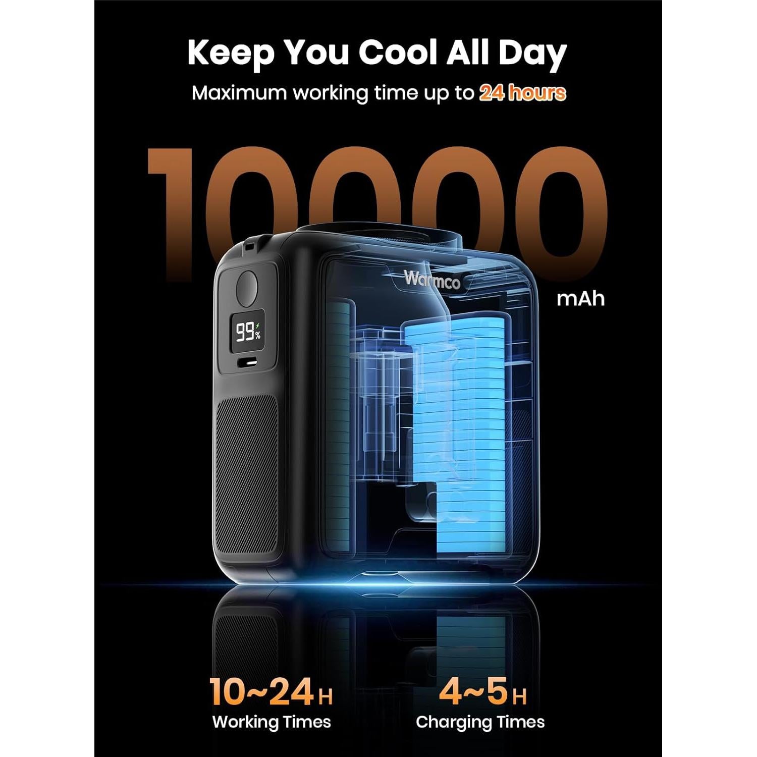 Ventilador de Cintura Portátil Warmco W1, Batería 10000mAh, 4 Velocidades