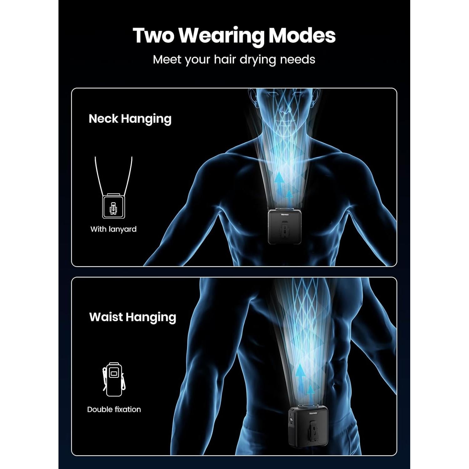 Ventilador de Cintura Portátil Warmco W1, Batería 10000mAh, 4 Velocidades