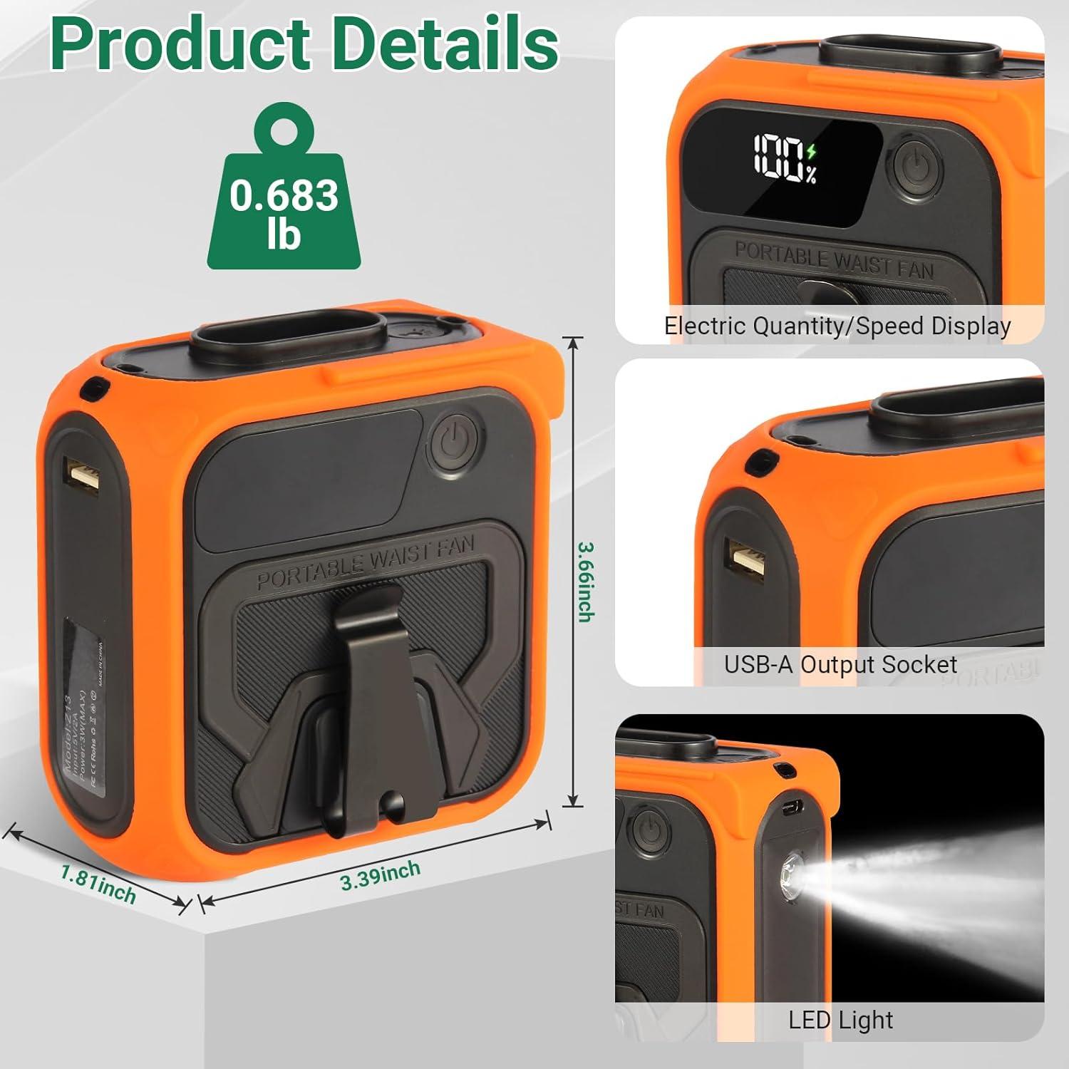 Ventilador de Cintura Portátil Harmnee 10000mAh 5 Velocidades