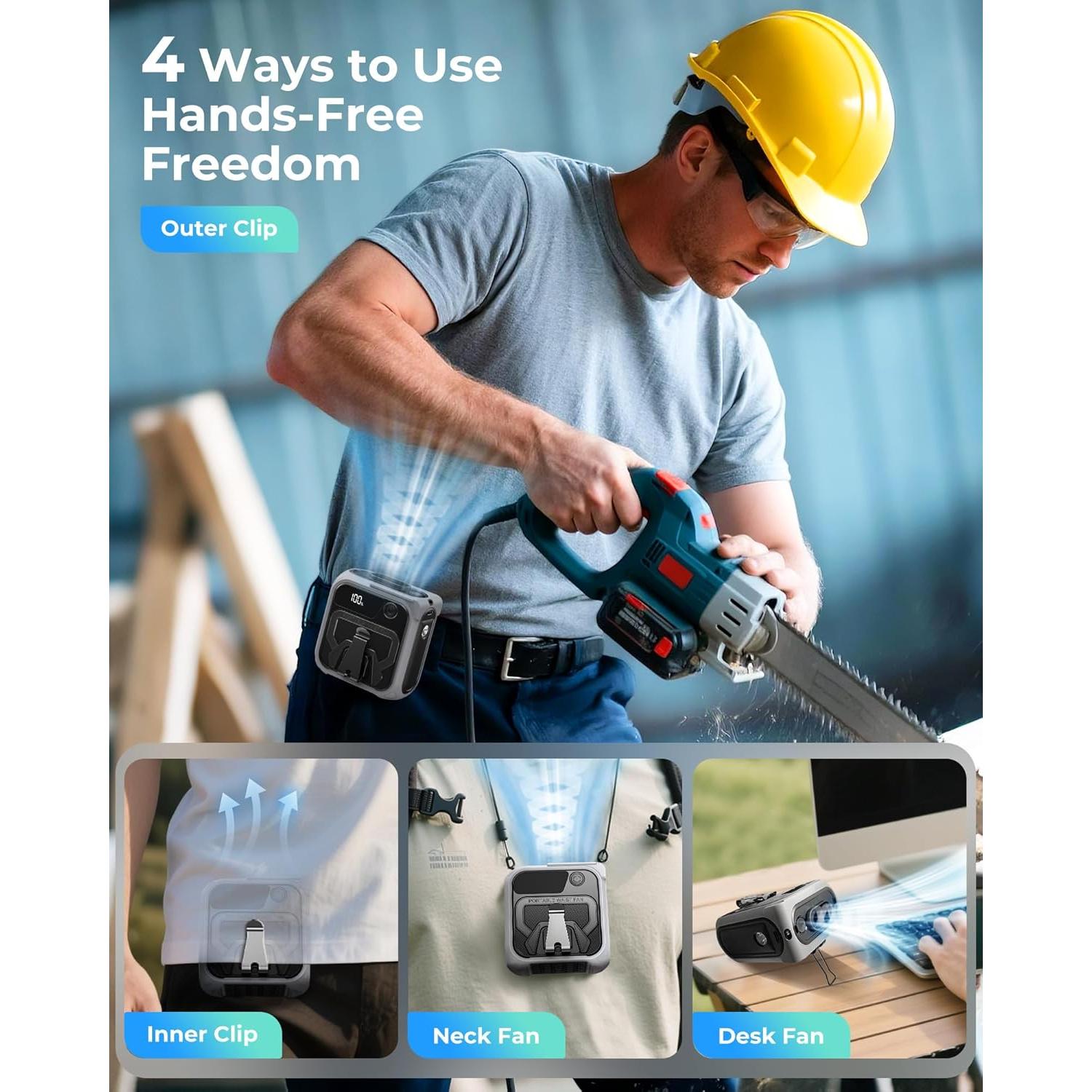 Ventilador de Cintura Portátil Joeyrras Z13 Gris 5 Velocidades 10000mAh