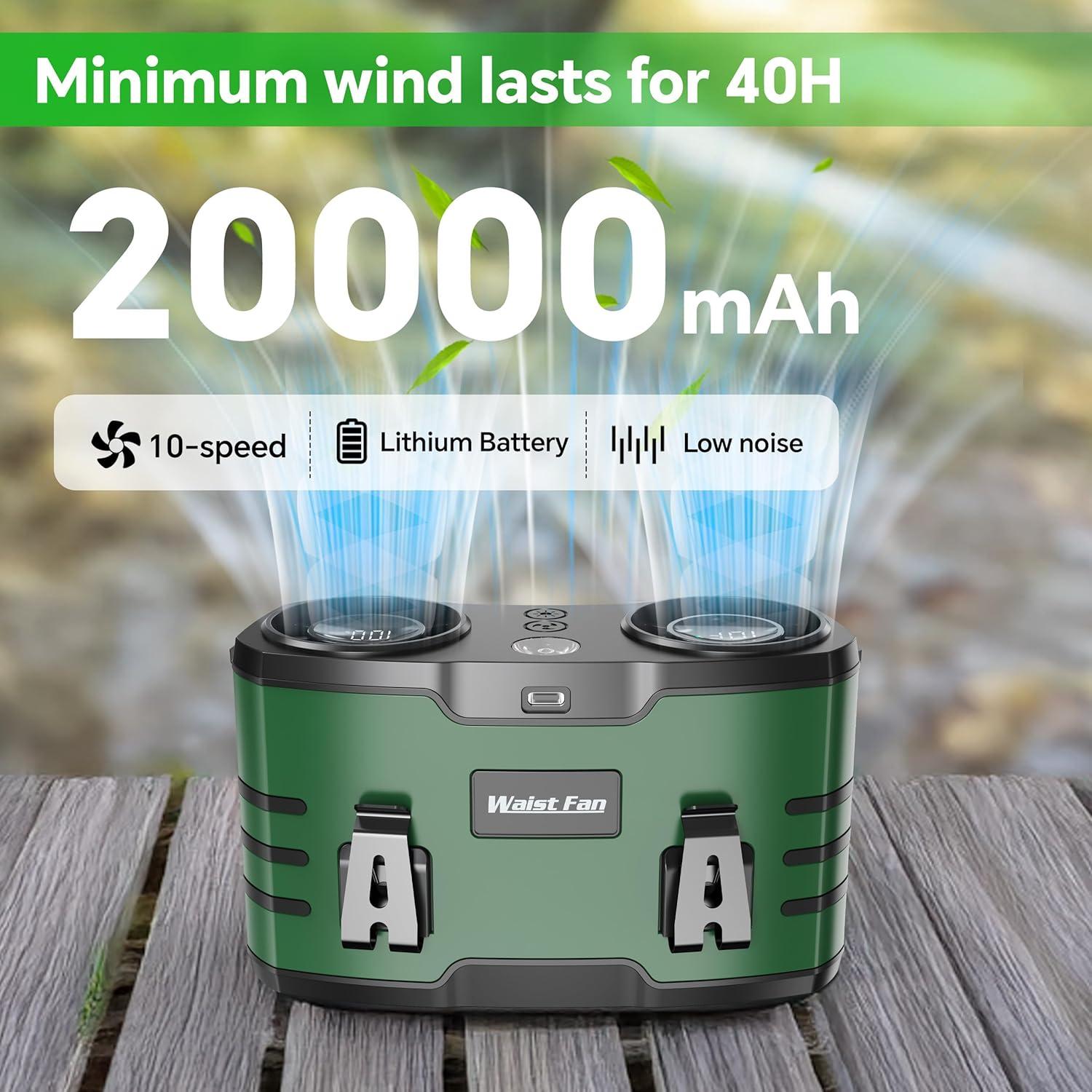 Ventilador de Cintura Portátil WAMOVAL HY-8022 20000mAh 10 Velocidades