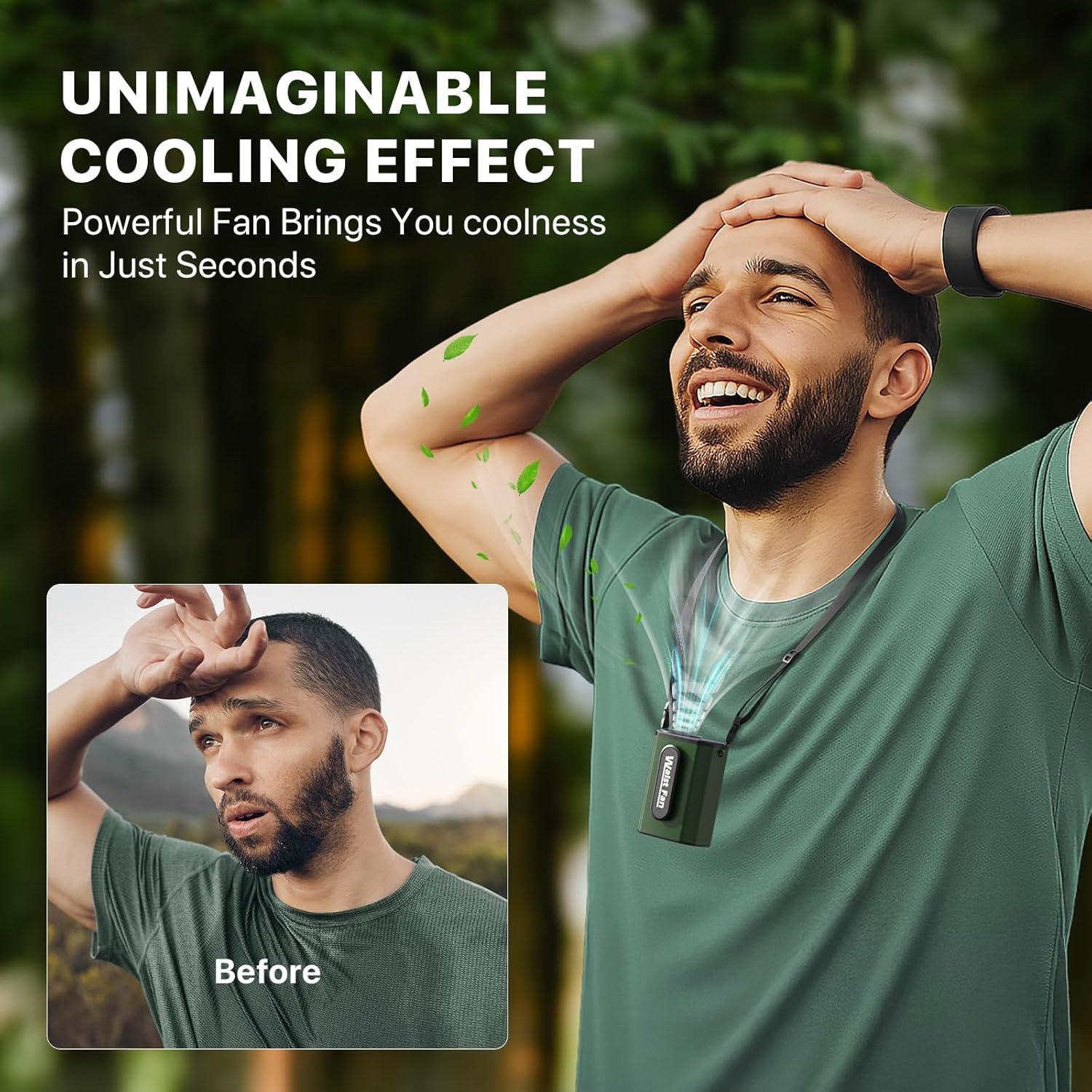 Ventilador Personal Portátil de Cintura F10 Verde 20000RPM 4 Velocidades