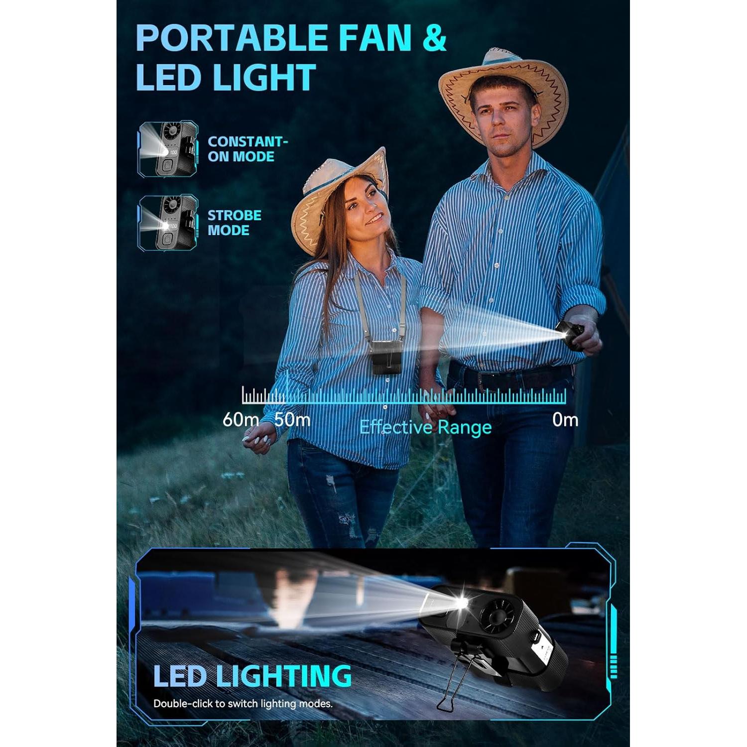 Ventilador de Cintura Portátil PAKRYS con Linterna LED 8000mAh