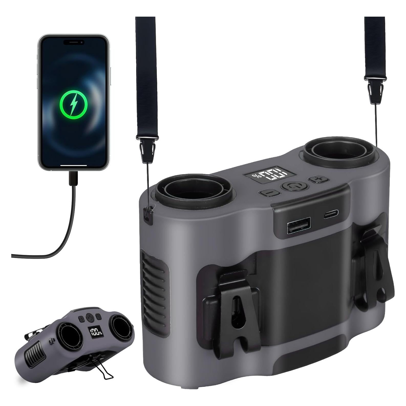 Ventilador Portátil de Cintura POPERFUN F7 28000mAh Gris