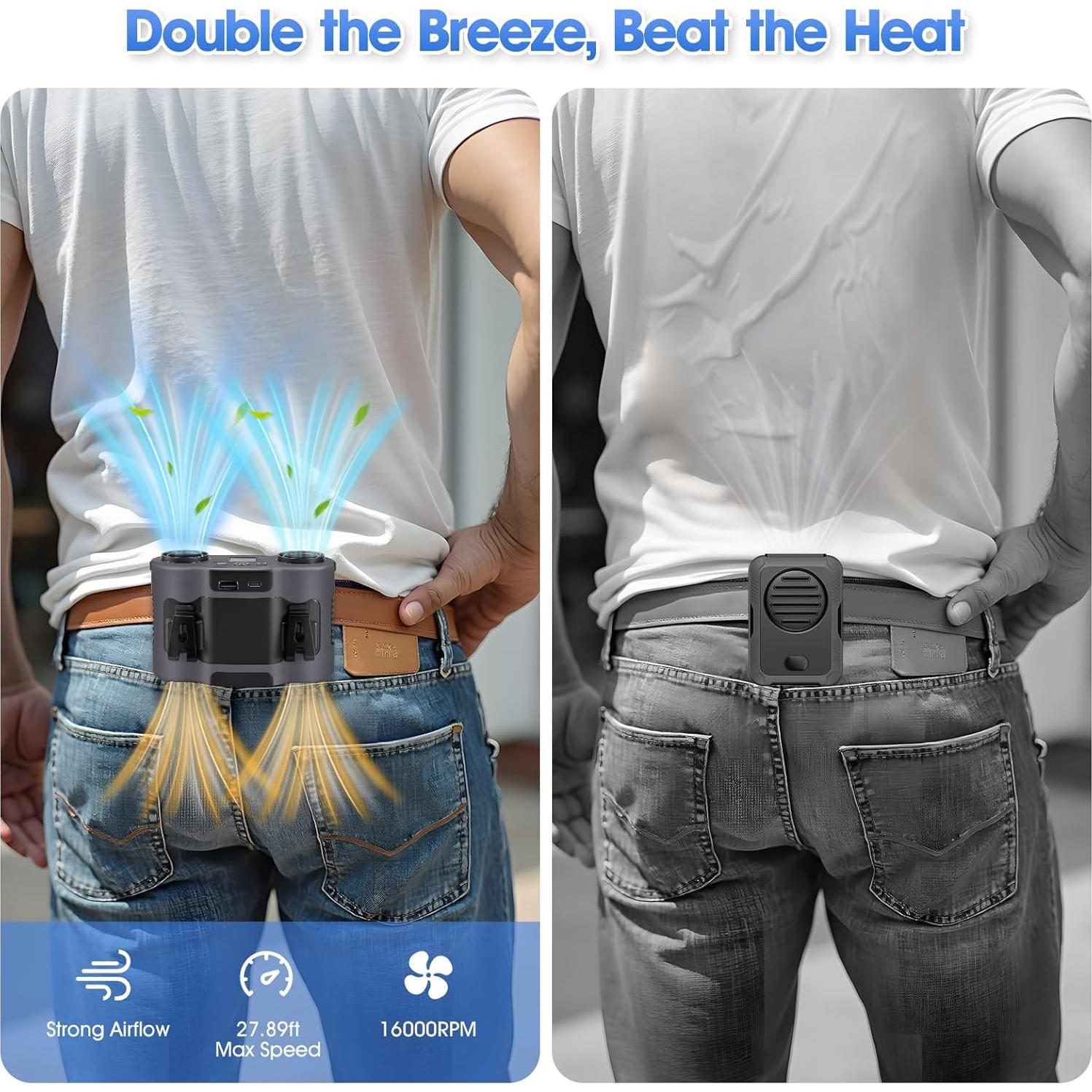 Ventilador Portátil de Cintura POPERFUN F7 28000mAh Gris