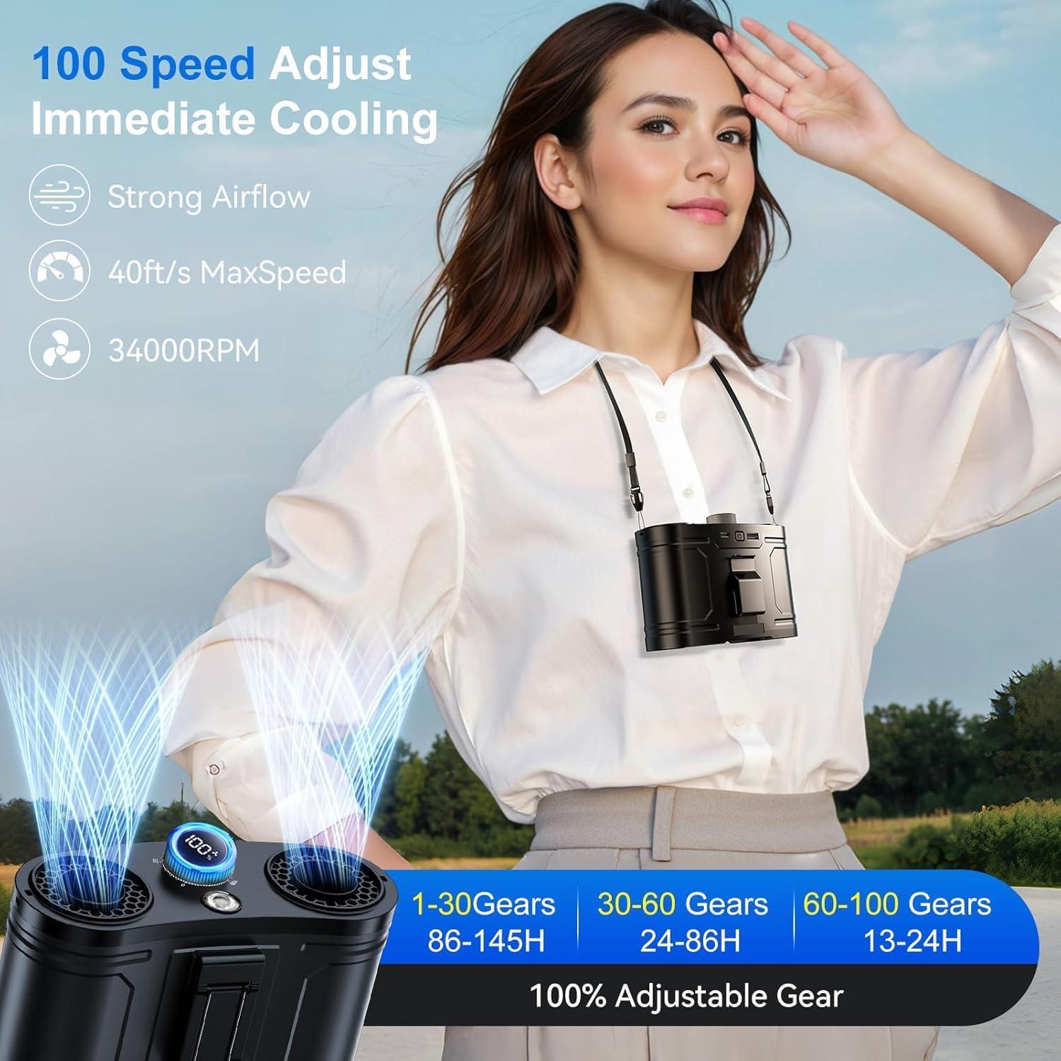 Ventilador Portátil de Cintura Runcasa 25000mAh 100 Velocidades