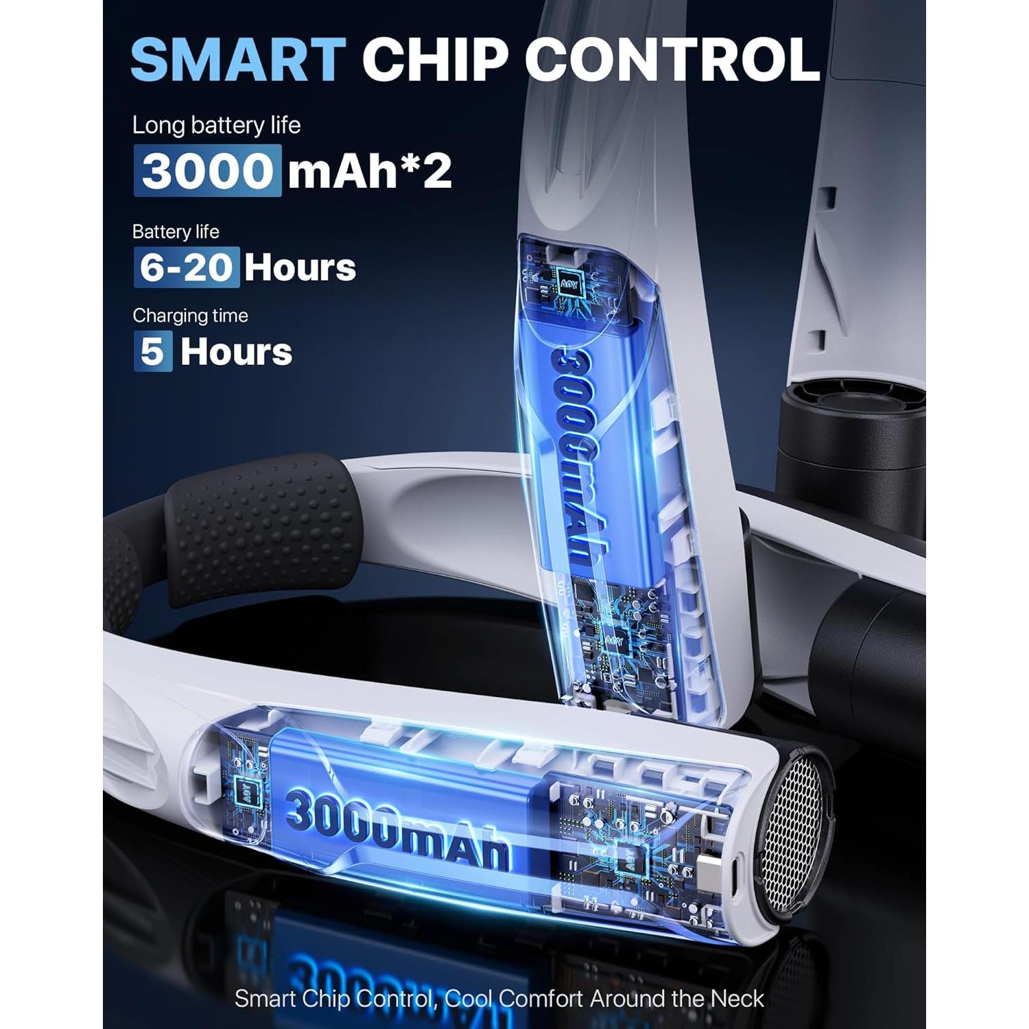 Ventilador de Cuello AaoLin Q4 Negro, Portátil 6 Velocidades 6000mAh