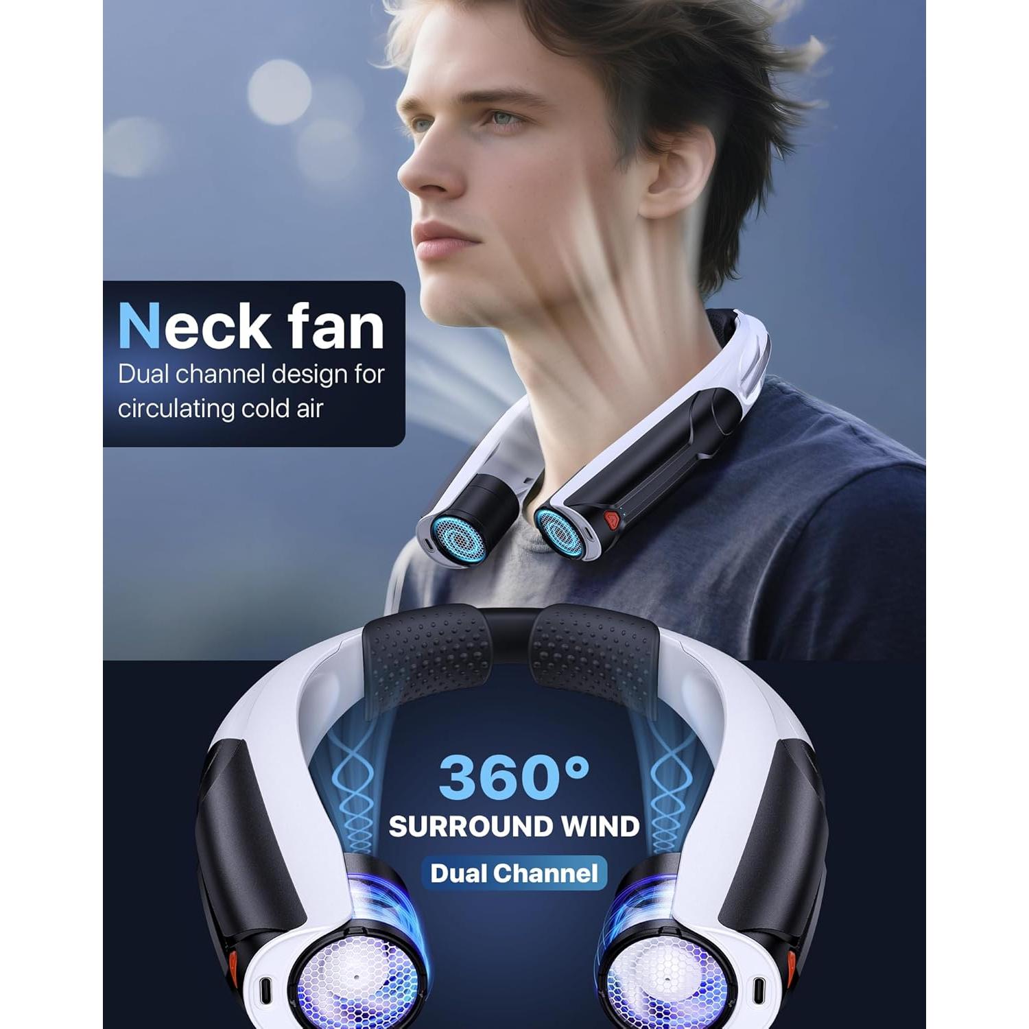 Ventilador de Cuello AaoLin Q4 Negro, Portátil 6 Velocidades 6000mAh