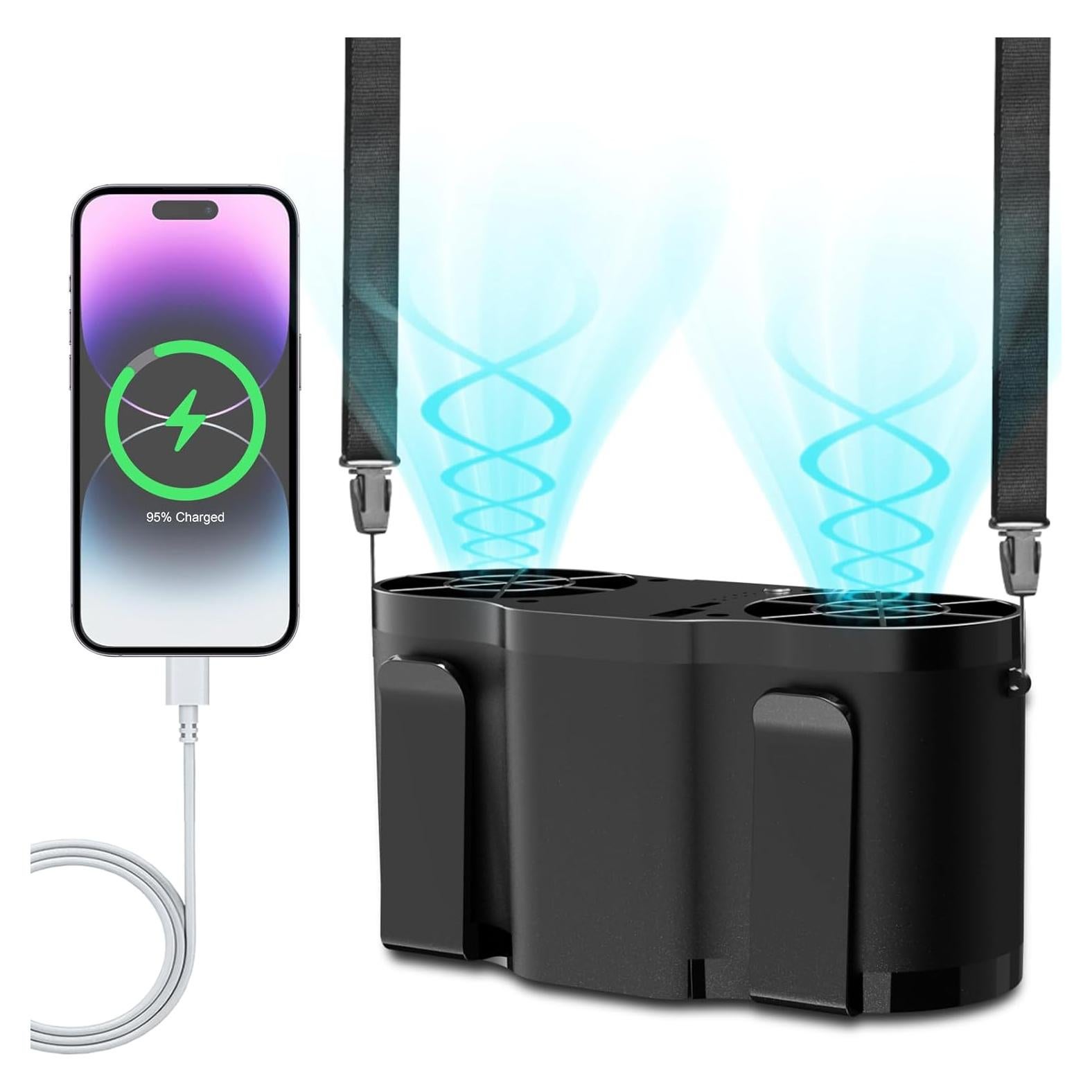 Ventilador de Cintura Portátil AOJLZF 10000mAh 12000RPM Negro