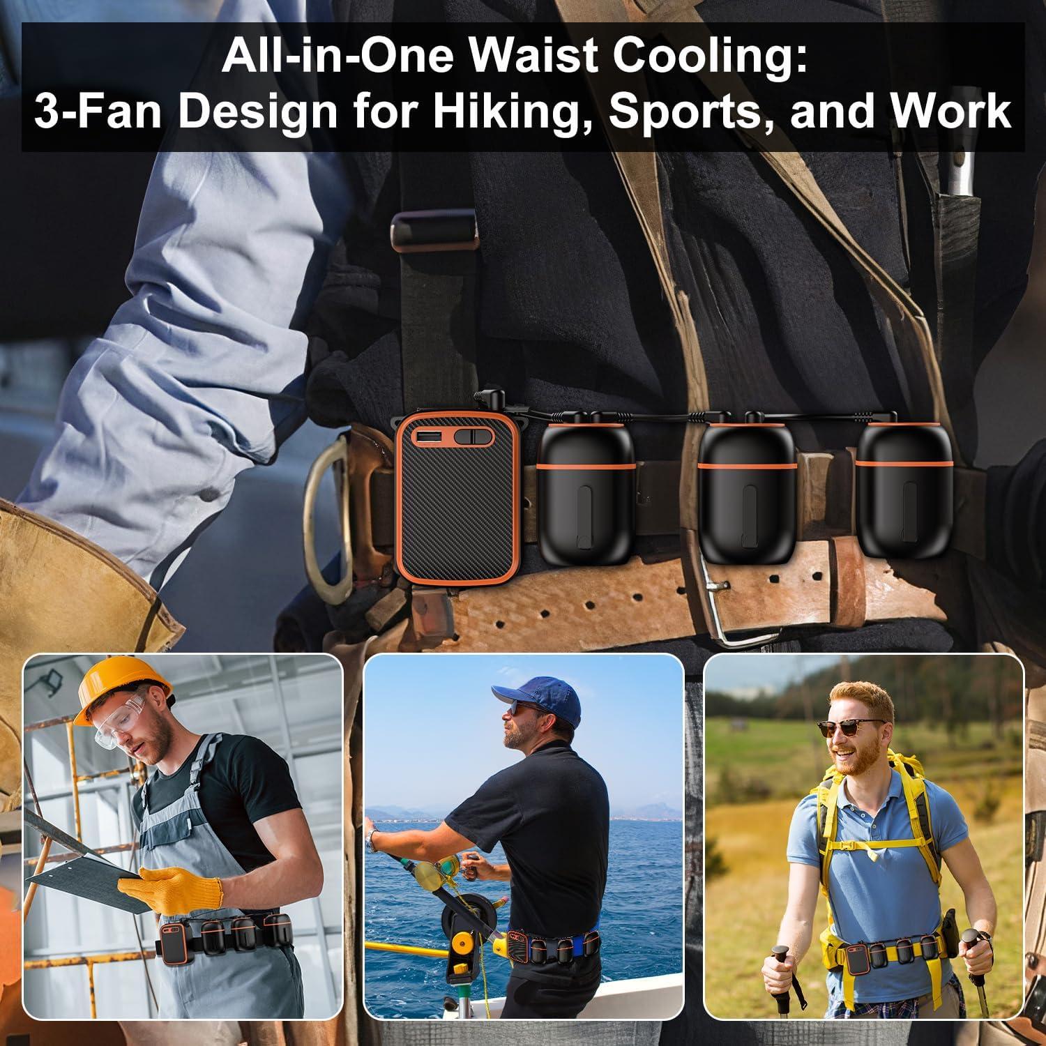 Ventilador Portátil de Cintura UMANNO 10000mAh 20H Negro Naranja