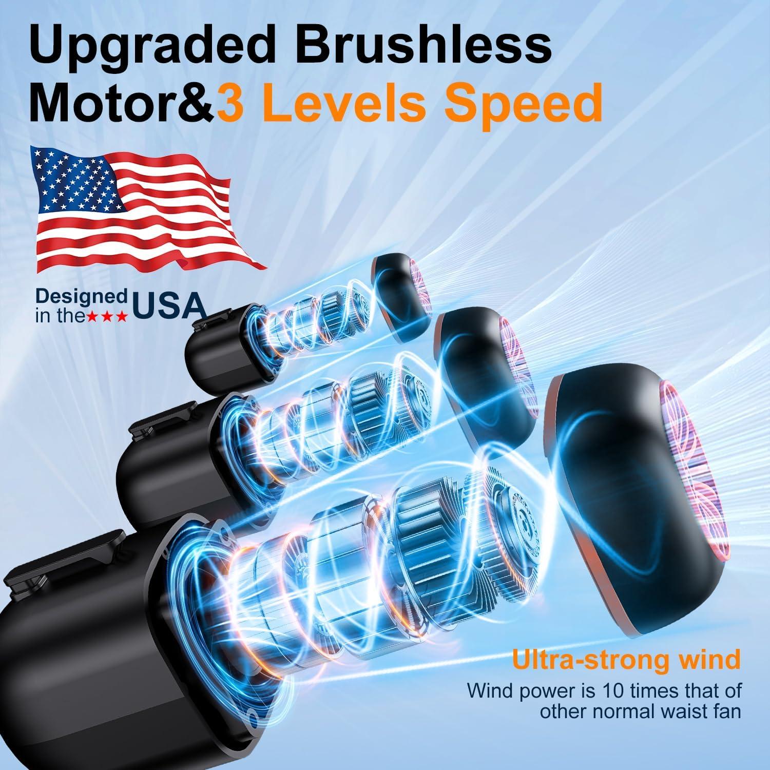 Ventilador Portátil de Cintura UMANNO 10000mAh 20H Negro Naranja