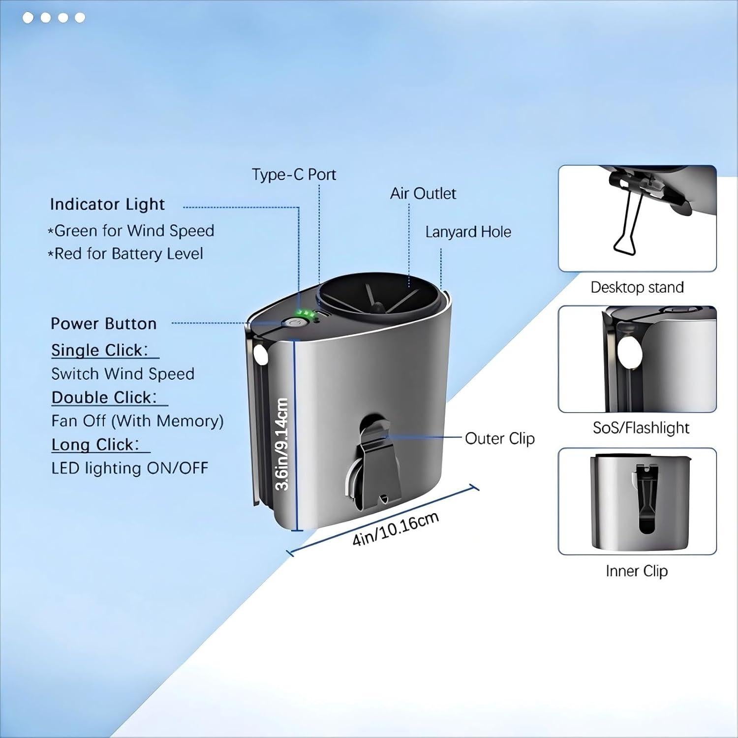 Ventilador de Cintura Portátil VerveCielo 5 Velocidades 10000mAh