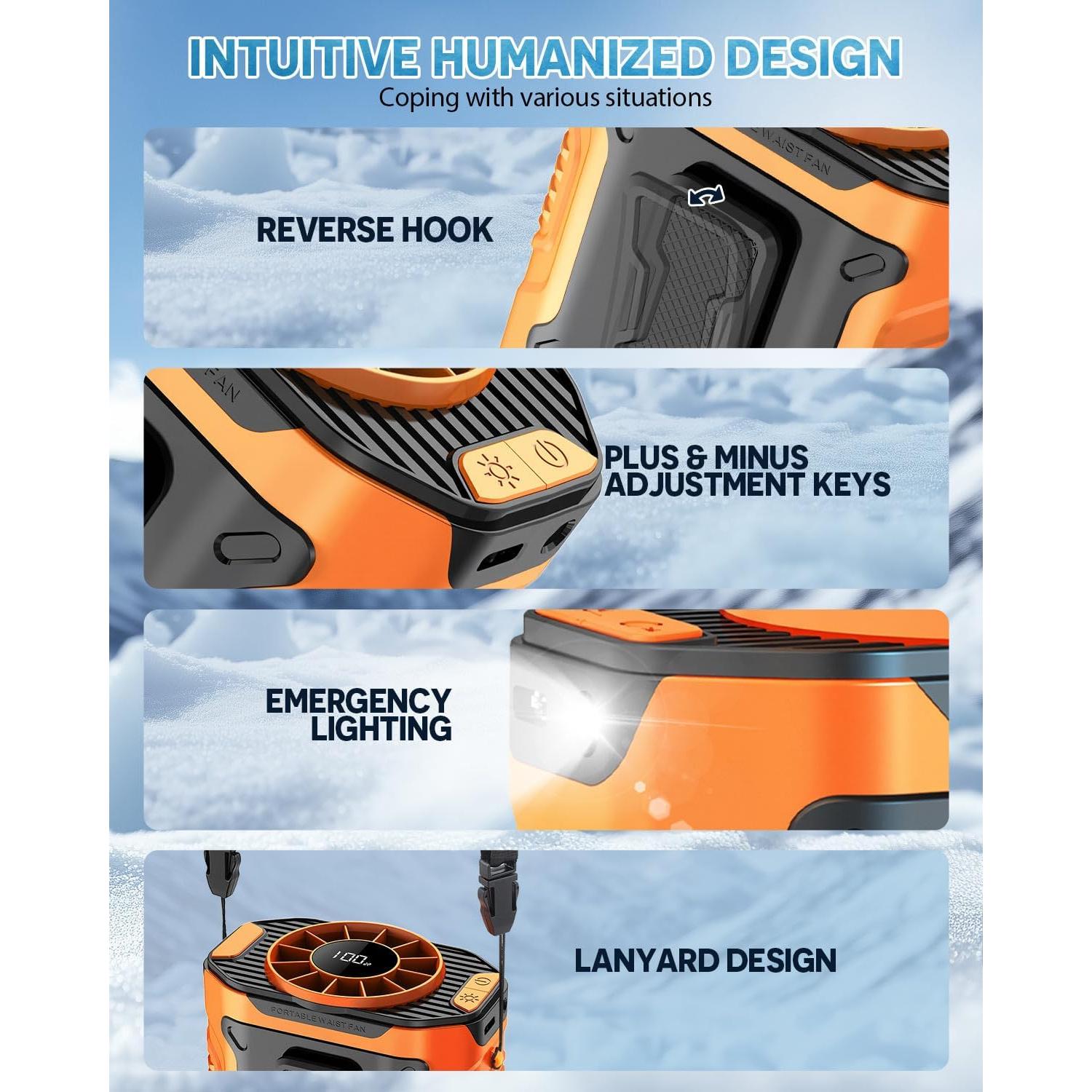 Ventilador Portátil de Cintura Torlaist Naranja 10 Velocidades